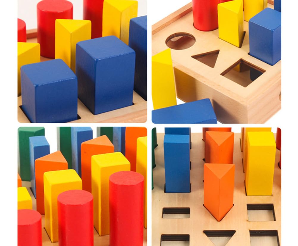 Tablero de Rompecabezas de Formas Geométricas Montessori, Juguete Sensorial de Pilares de Geometría de Tamaño en Gradiente de Madera