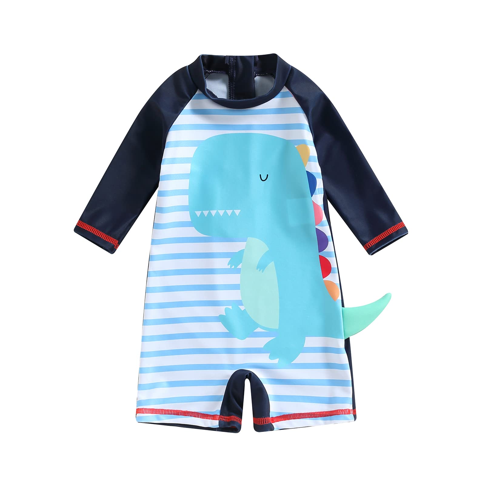 Carolilly Traje de baño para bebé y niño, antirrayos UV, de manga larga, estampado de dinosaurio y rayas, traje de baño, protección del sol, niño pequeño (1-6 años)