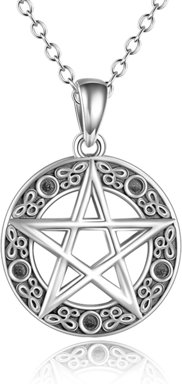 YFN Pentacle Necklace Sterling Silver Pentagram Pentacle Pendant Necklace Wiccan Jewelry for Women Men