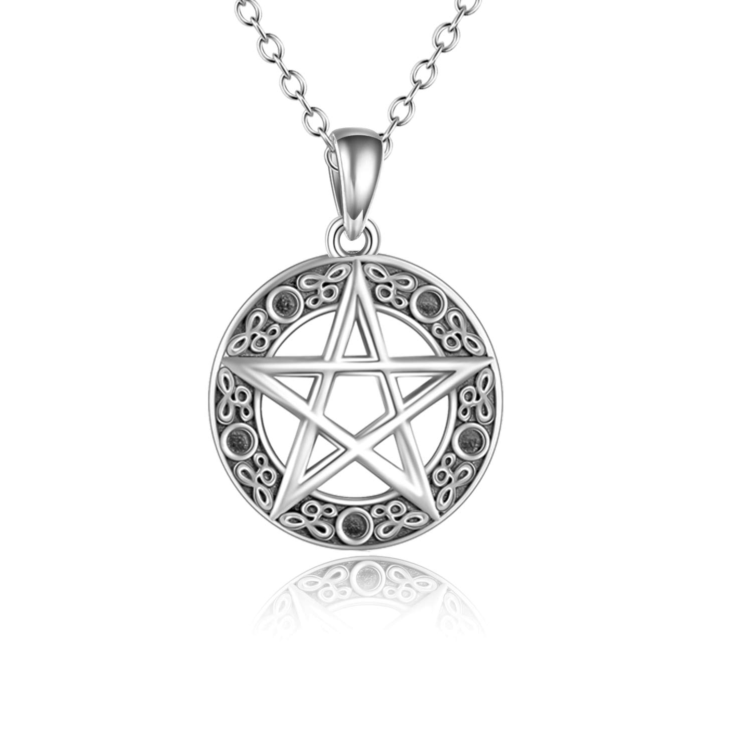 YAFEINI Collar de plata de ley con colgante de pentagrama y pentáculo, joyería wicca para mujeres y hombres, 0.83*1.18 inch, Metal
