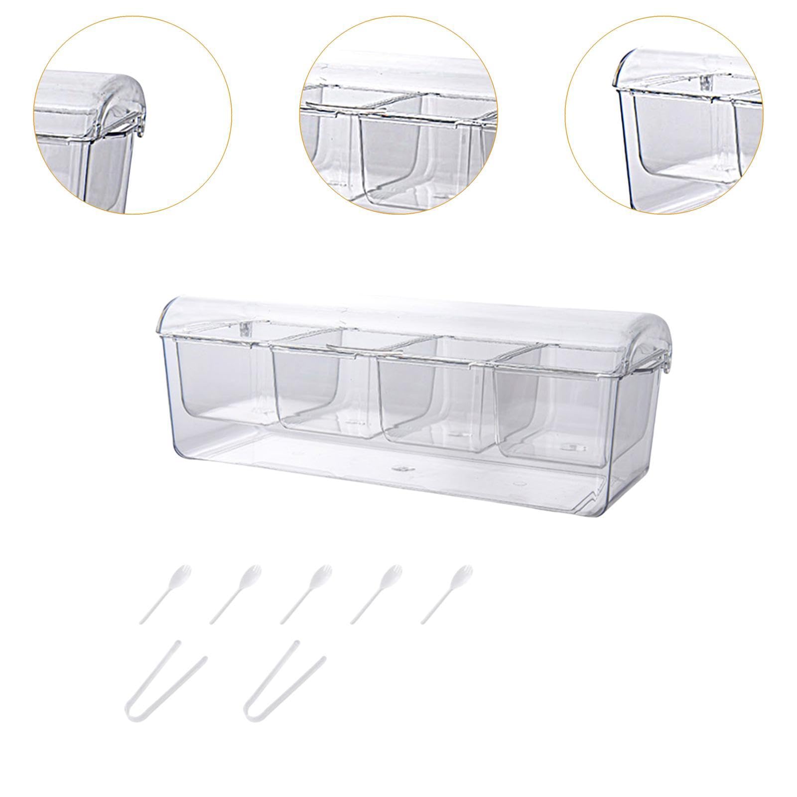Bandeja Refrigerada para Condimentos, Bandeja Transparente para Hielo con Compartimentos Desmontables para Servir Salsas, Frutas, Ensaladas, Pinzas Y, 4 Rejillas, Individual