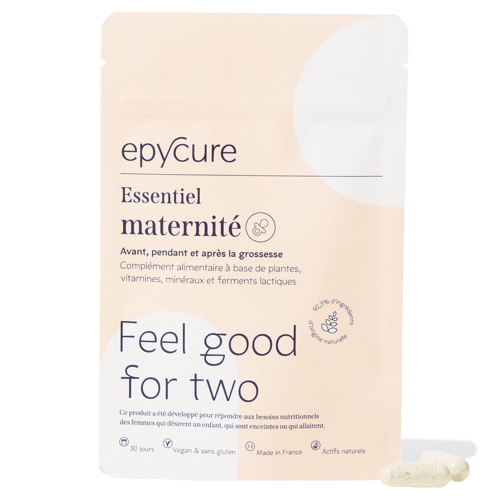 EPYCURE - Cure Essentiel Maternité - Croissance Tissus Maternels et Bien-Être - 100% Naturel - Vitamine B9, Camomille, Lactobacillus, Magnésium, Fer, Iode - 1 Mois - Vegan