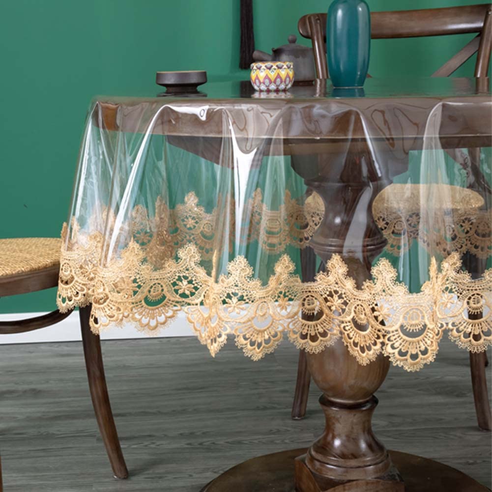 150cm Round Tablecloths for Garden Patio Restaurant Table Top,Clear Table Protector Wipeable Dining Table,Heat Protection & Waterproof,Table Cover with Lace - Image 5