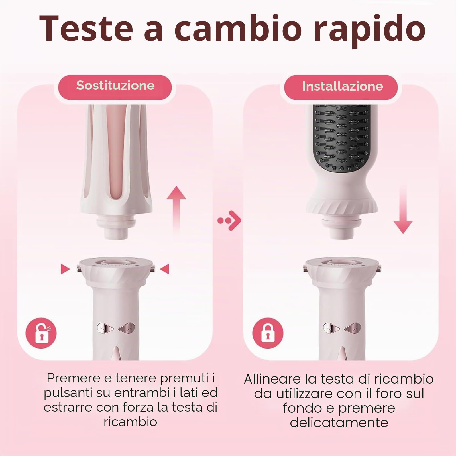 Ferro arricciacapelli automatico 3 in 1 rosa, rivestimento in ceramica ghiacciata, riscaldamento rapido 30 s, 5 temperature (160 ° C-200 °C), spegnimento auto 40 min, allarme acustico, rosa