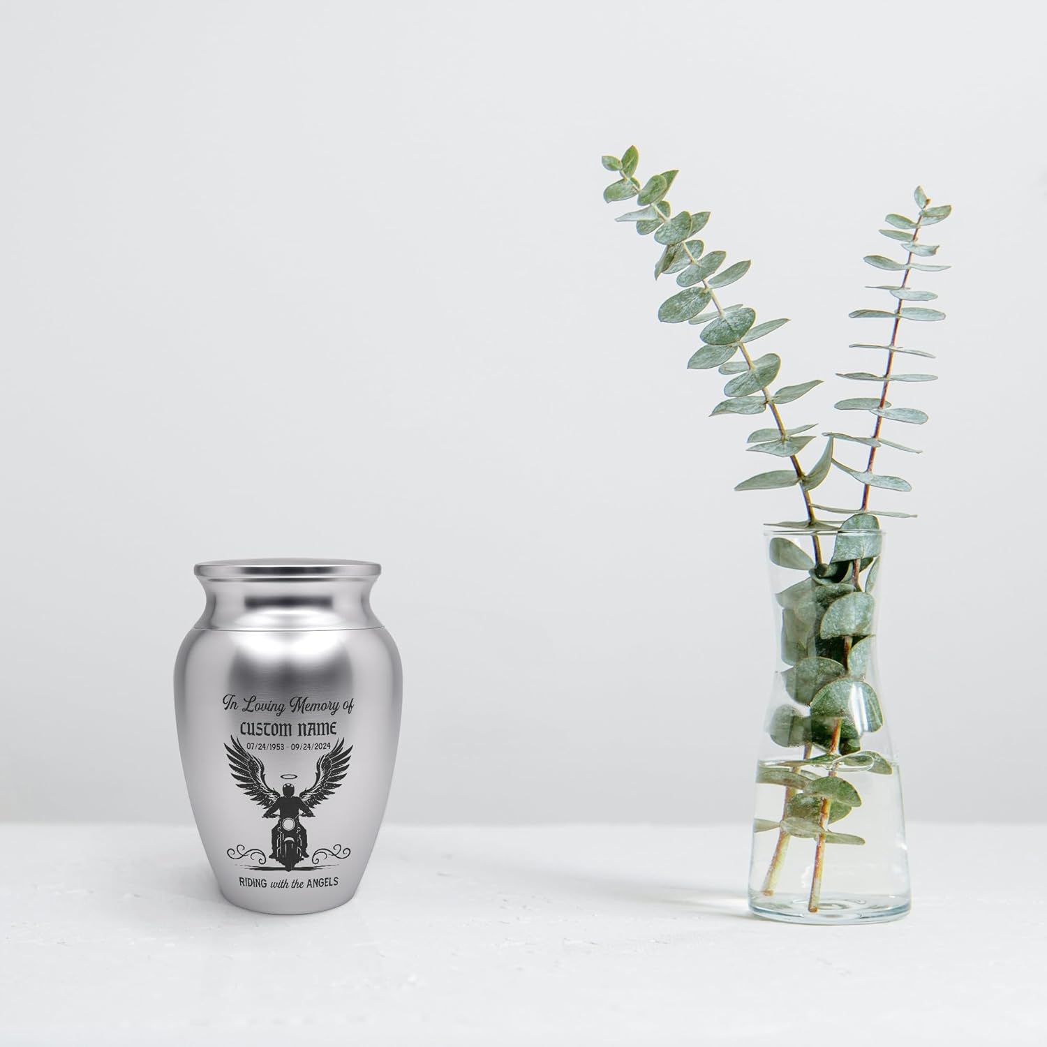 Artsy Woodsy Personalized Cremation Mini Urns Stainless Steel Decorative Keepsake Urns for Ashes 2.56 inch, Memorial Motorcycle Urns for Human Ashes Male/Dad/Men (05, 2.56x1.77, Motor)