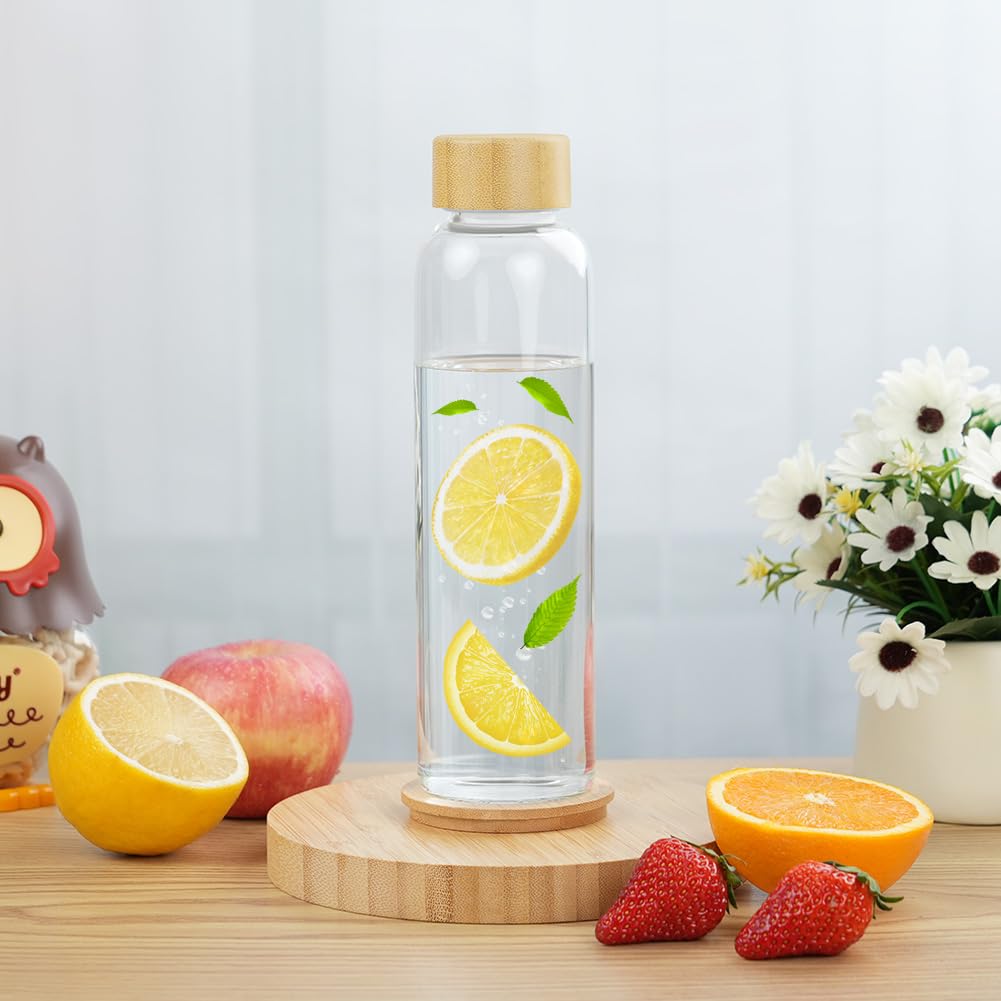 flintronic Botella de Agua Cristal 550ML, Vidrio Borosilicato con Tapón de Bambú, Botella de Agua Reutilizable, Sin BPA, Leak-proof, para Deporte, Camping, Niños y Adultos (Gris)