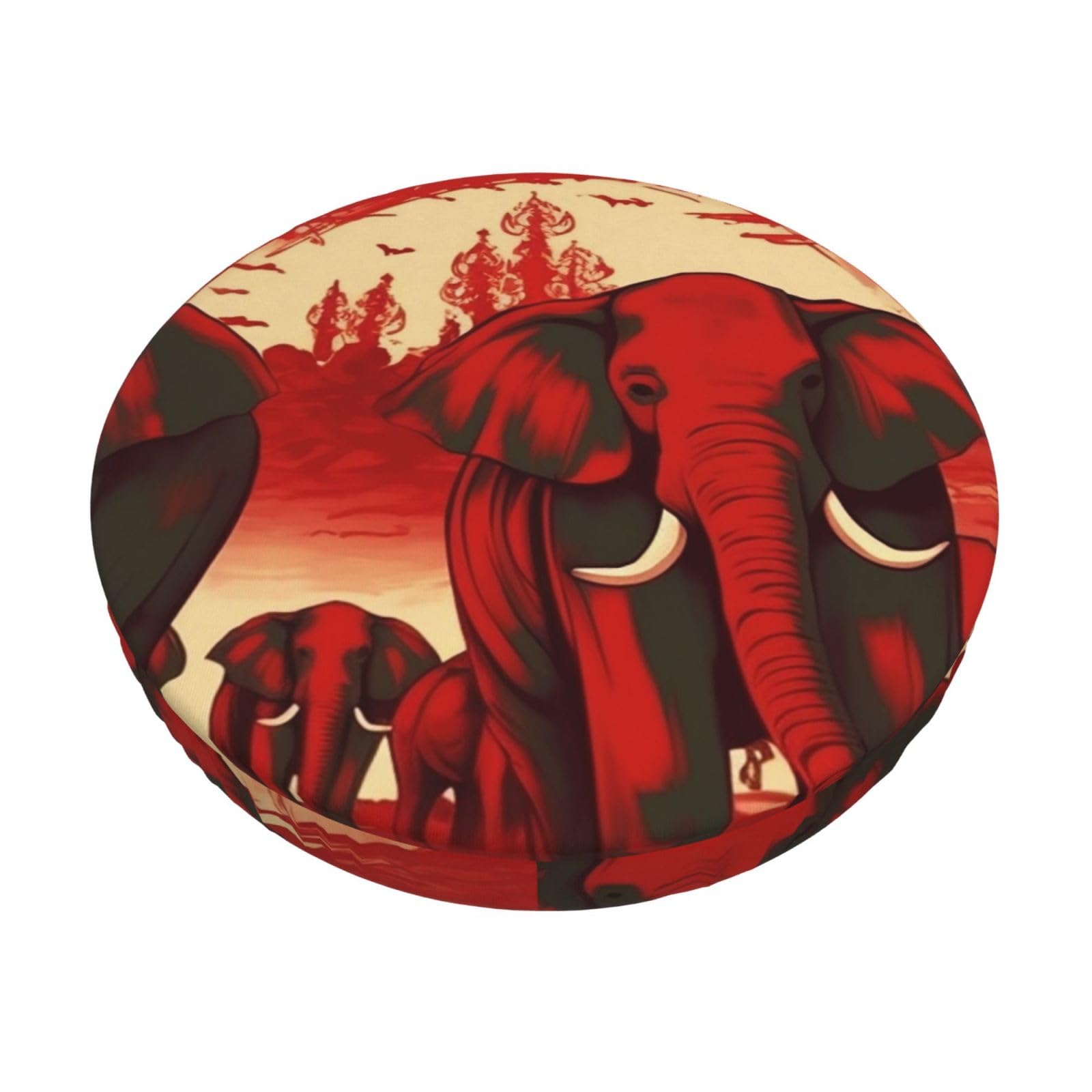 Fodpand Black Elephants Red Stool Covers Round 13 Inch, Stretch Round Bar Stool Seat Covers Washable Dustproof Stool Cushion Slipcover Soft Velvet Bar Chair Covers With Elastic Band