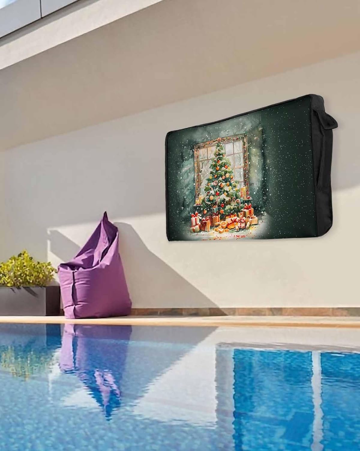 Christmas Tree Outdoor TV Cover 40"-43" - 600D Waterproof TV Cover Weatherproof TV Screen Protector Dustproof Winter Xmas Balls Candy Snow Green TV Display Protector for Outside Flat Screen TV