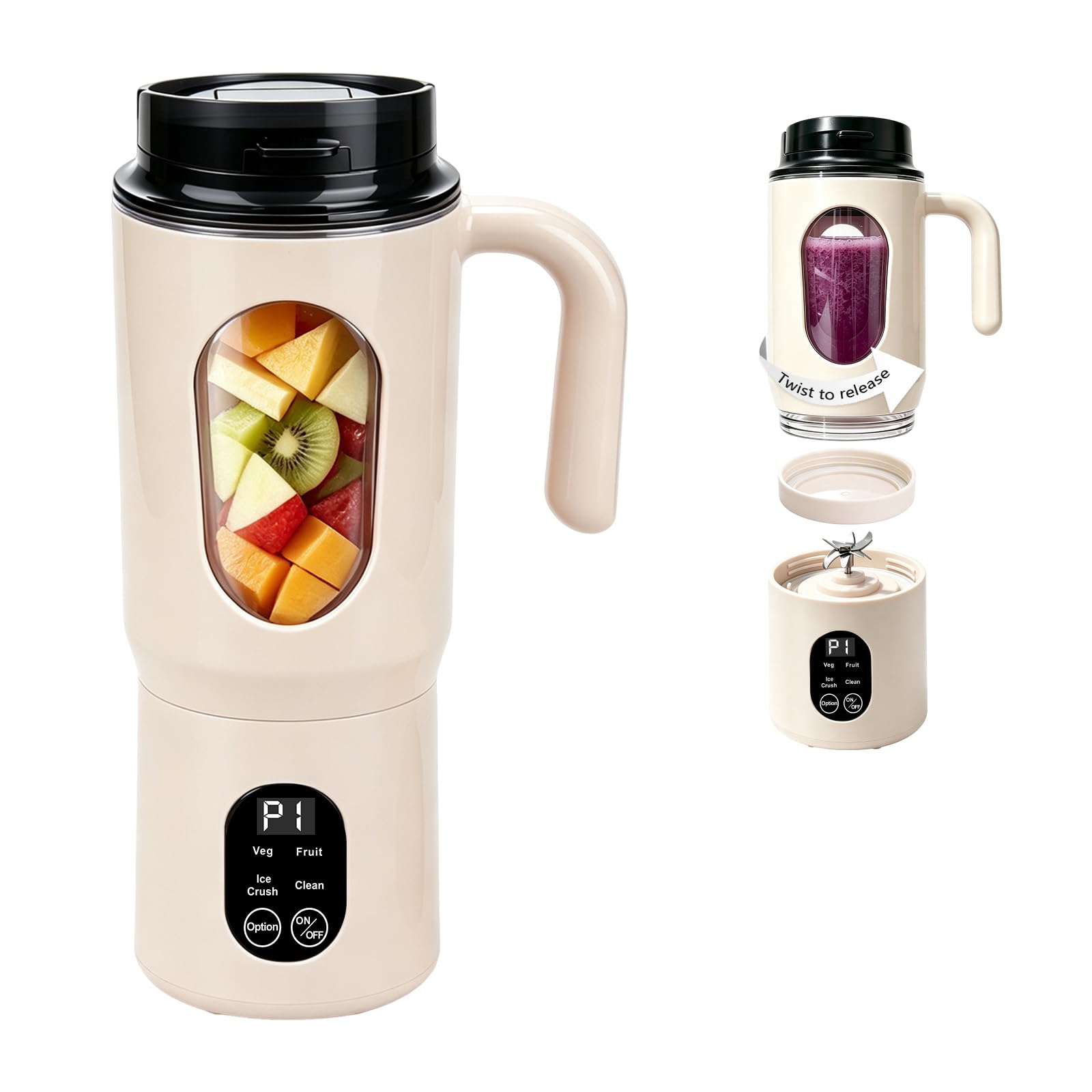 Portable Blender 580ML with LED Display and 12-Blade (beige)