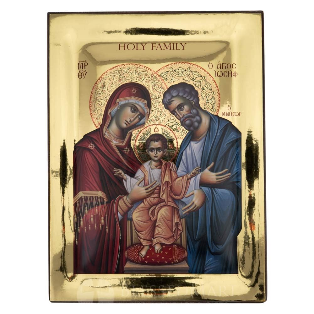 BlessedMart Heilige Familie Ikone - orthodoxe byzantinische Ikone handgefertigt auf natürlichem Massivholz Geschenk fertig - Versand in einer Box