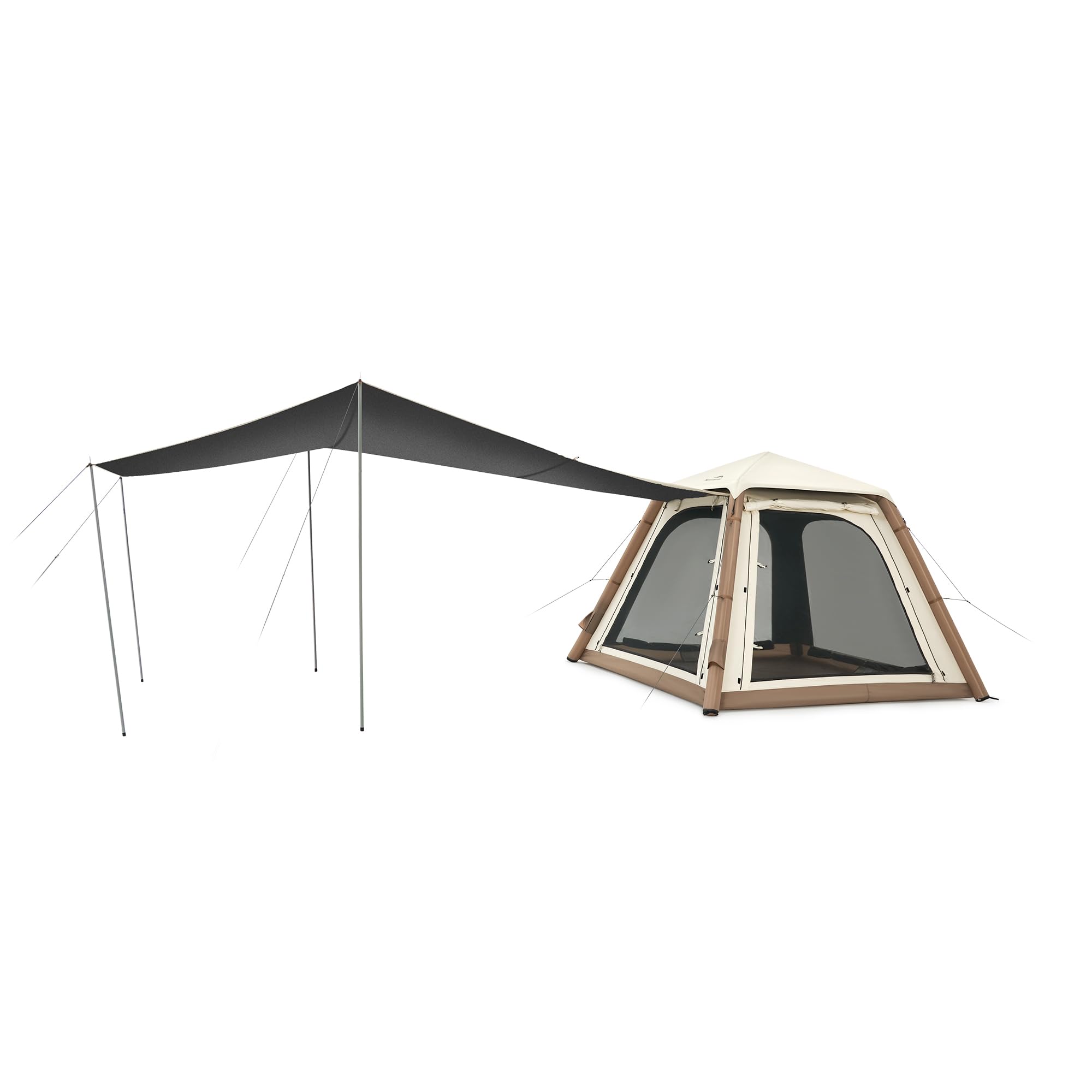 Naturehike Ango Air Pro Inflatable Camping Tent with Air Pump Easy Setup 2-4 Person Large Blow Up Tents, Glamping Tent with Vestibule, Mesh Windows, Doors, Hook and Carry Bag (Brown)