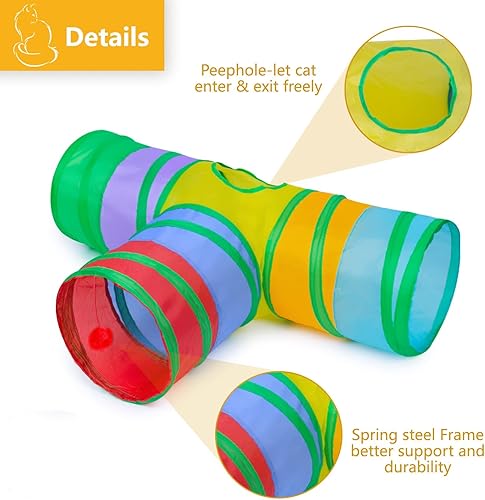 Miniatura 4 de Alicedreamsky Túnel para gatos, tubo plegable con 1 pelota de juego, túneles de gato de 3 vías para gatos de interior, cachorros, gatitos, gatitos,