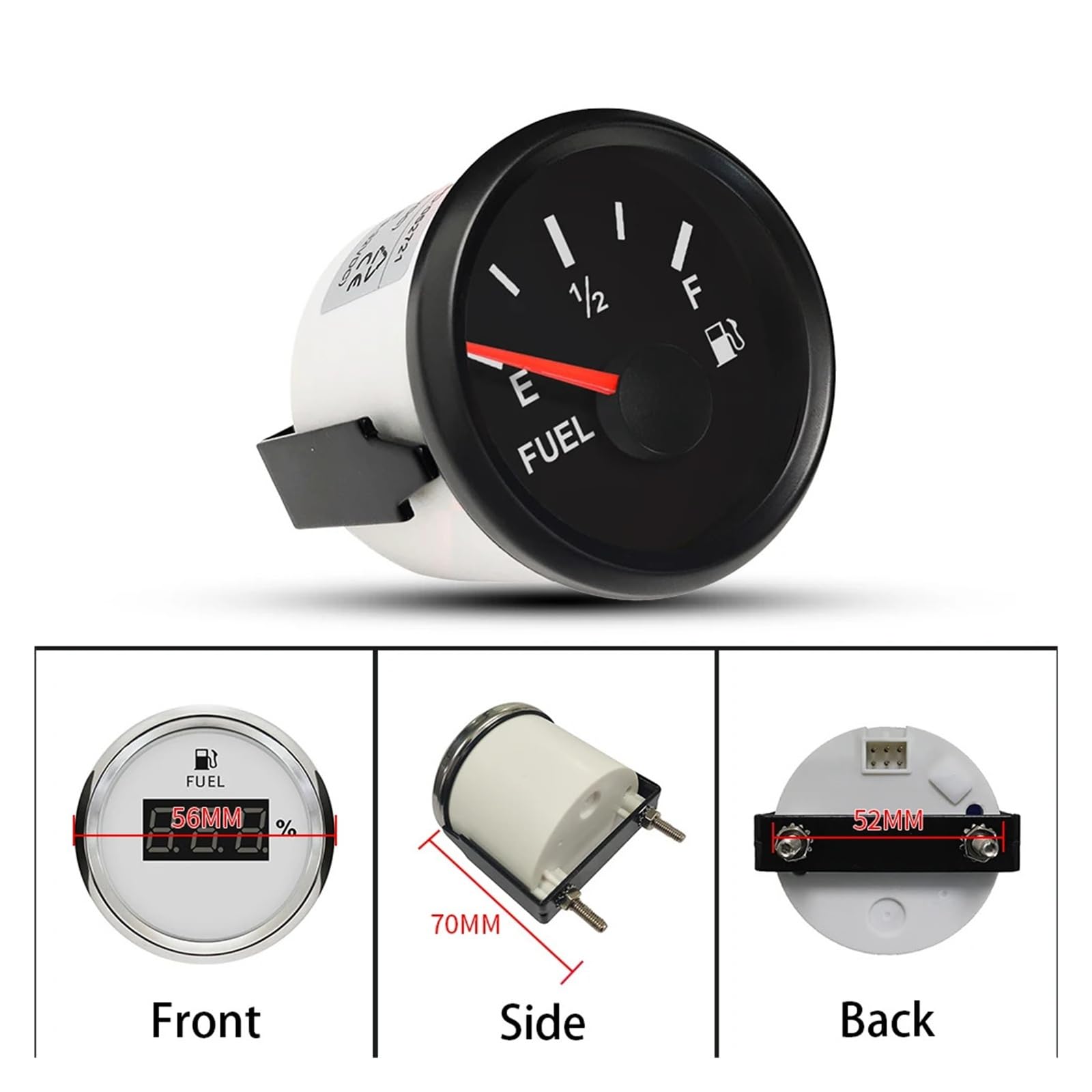 Misuratore livello carburante 52mm 0-5V for camion auto yacht barca con retroilluminazione rossa 9-32V Sostituzione diretta(Digital BN)