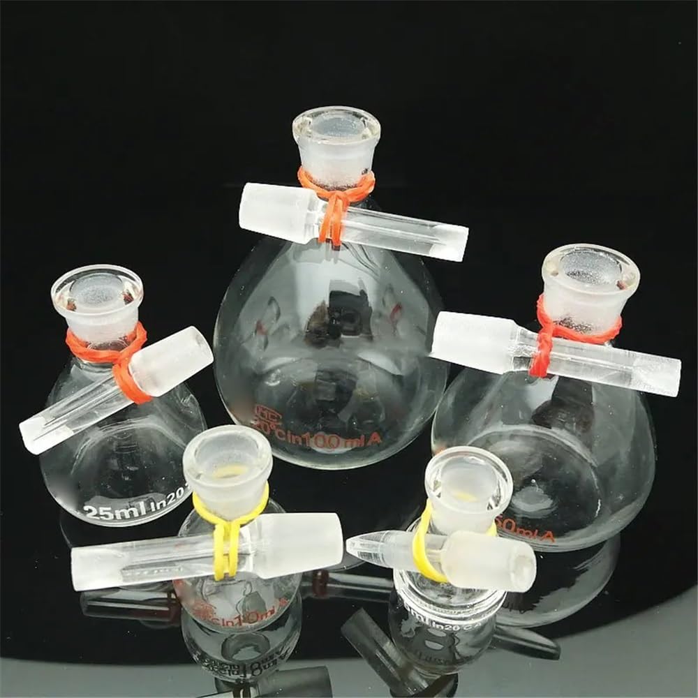 Équipements et fournitures de laboratoire Lot de 5 flacons volumétriques sphériques en verre for pycnomètre laboratoire, ml, 10, 25, 50, 100