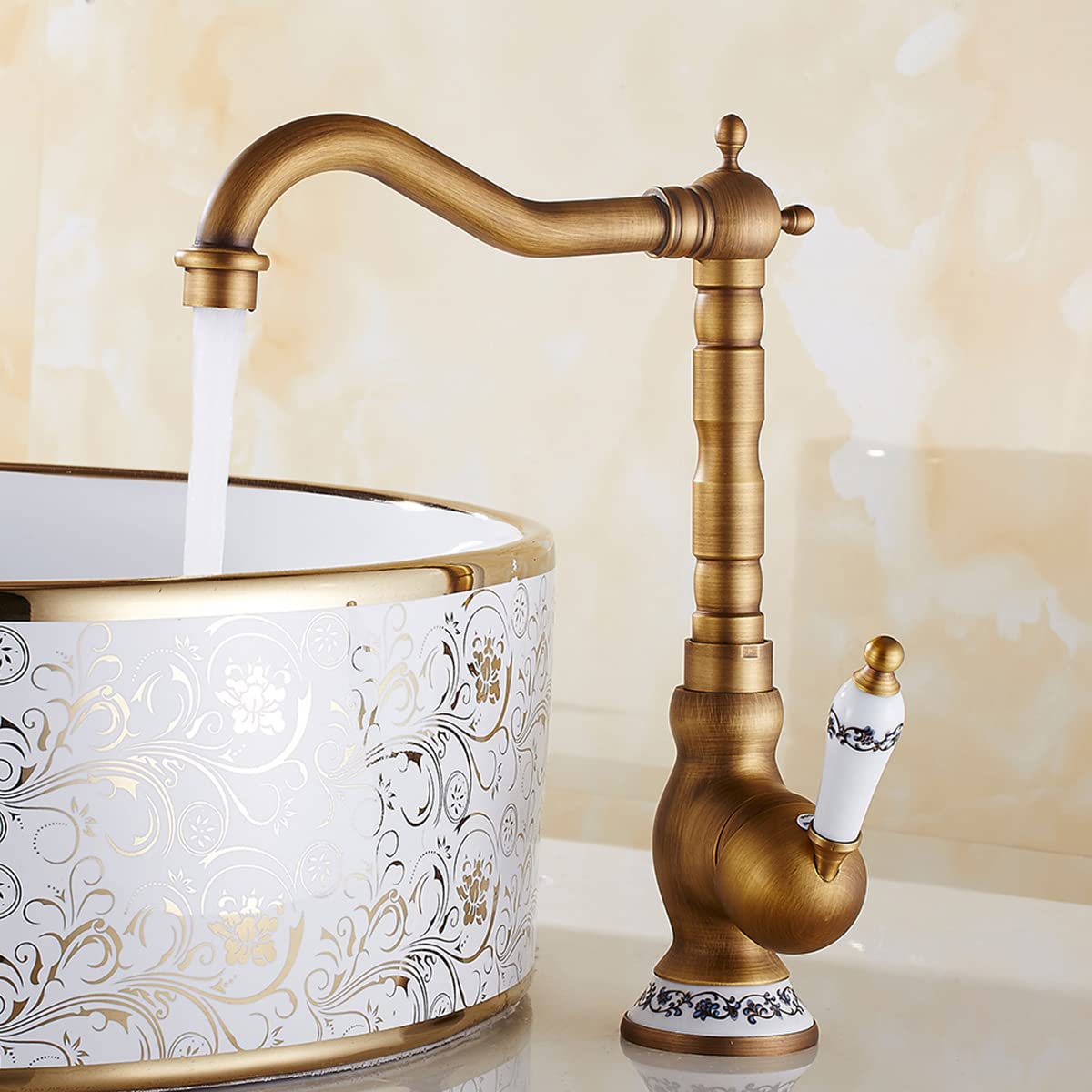 Grifo mezclador Foppla, grifo de cocina monomando de cerámica para fregadero de cocina giratorio 360°, grifo retro de baño para cocina o baño (antiguo)