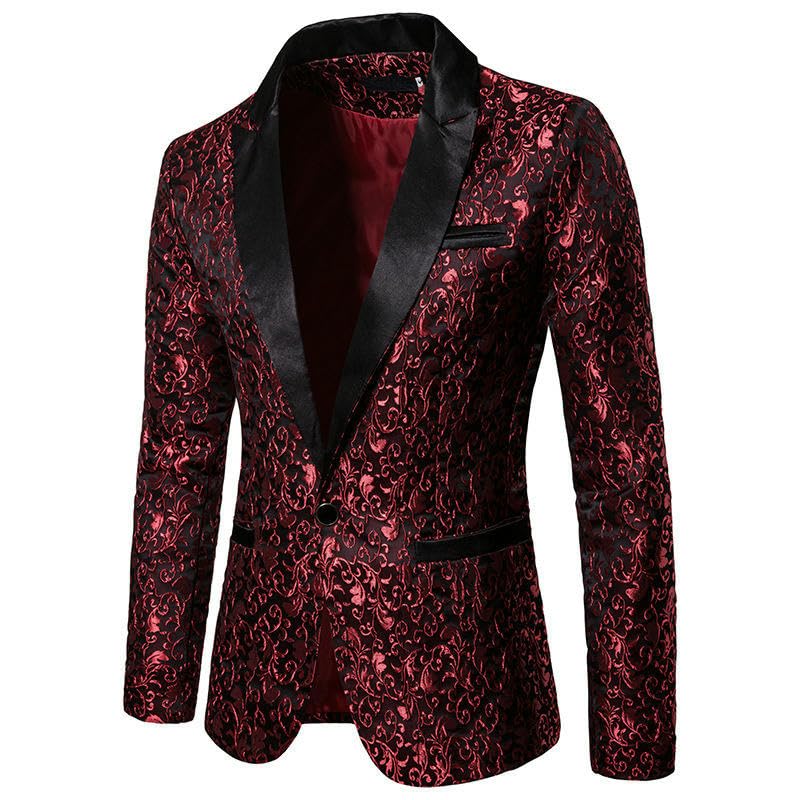 Men's Spring Summer European American Lapel Gold Stamped Print Performance Blazer4