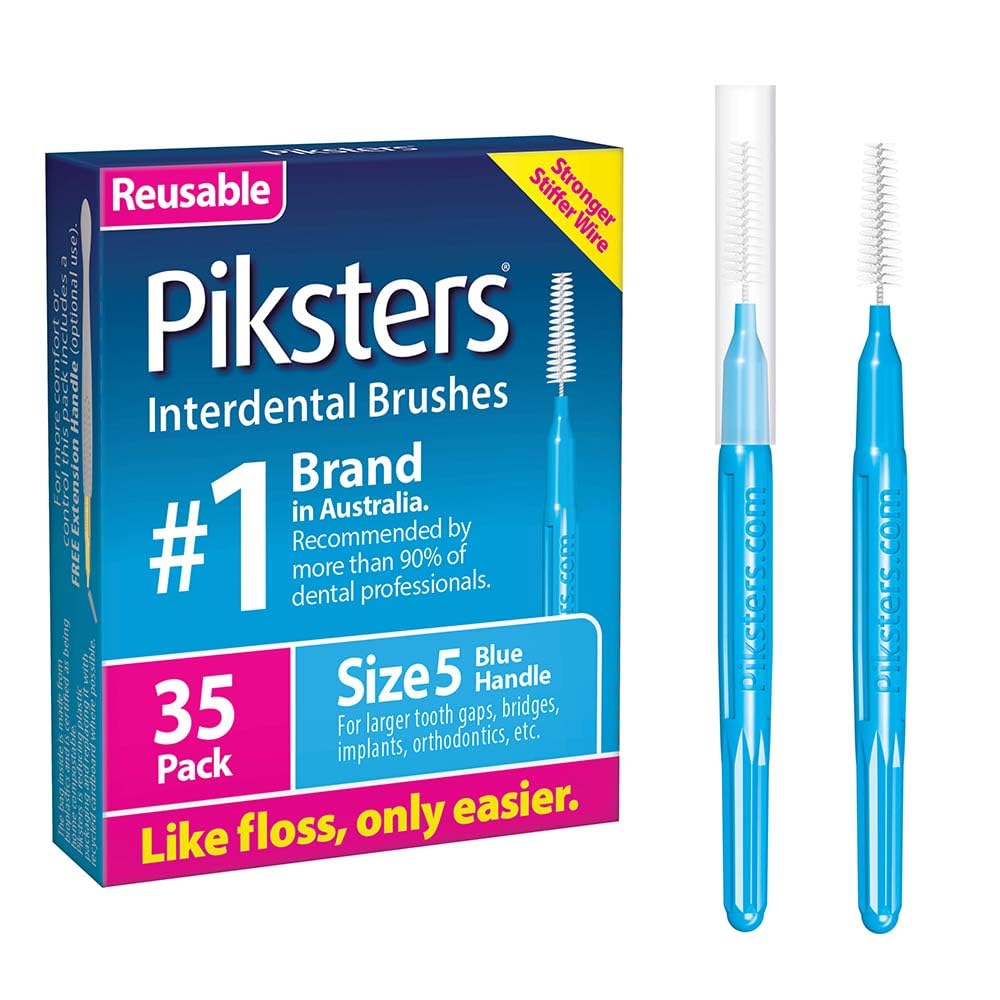 Piksters Interdental Brushes, 35 pk, Size 5, Interdental Tooth Brush for Large Gaps, Gum Soft Bristles for Plaque Removal, Safe for Braces