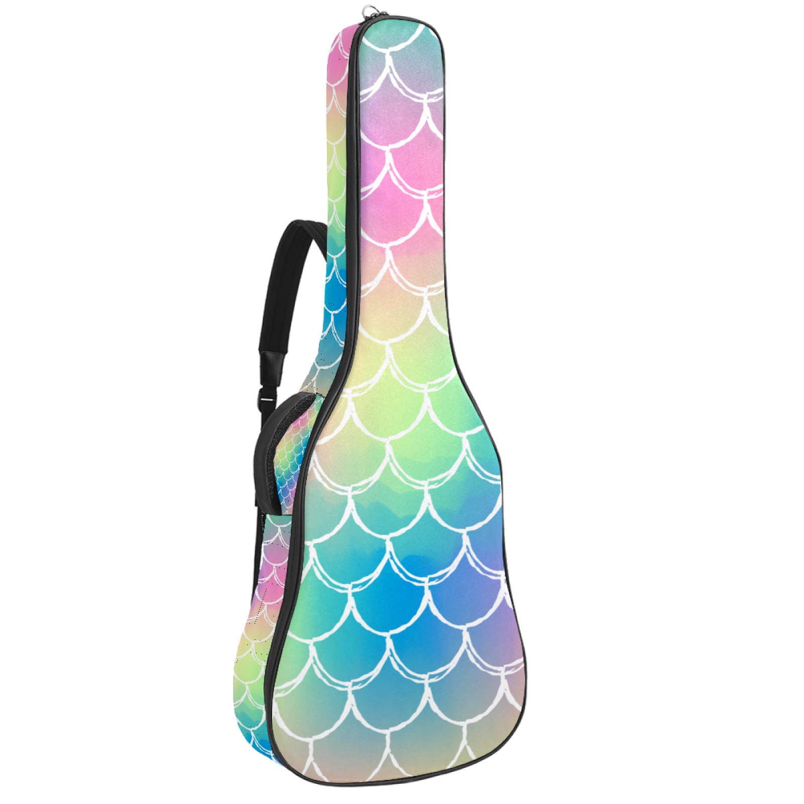 Gitarren-Gigbag, wasserdicht, Reißverschluss, weich, für Bassgitarre, Akustik- und klassische Folk-Gitarre, Meerjungfrauen-Schuppen-Muster, bunt