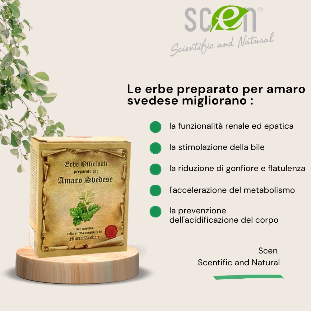 SCEN Preparato per FARE Amaro Alle Erbe Svedesi Ricetta Amaro Svedese Maria Treben Originale Digestiva Diuretica Drenante 100% Naturale 90,02 grammi per Ottenere 1,50 litri di Bevanda