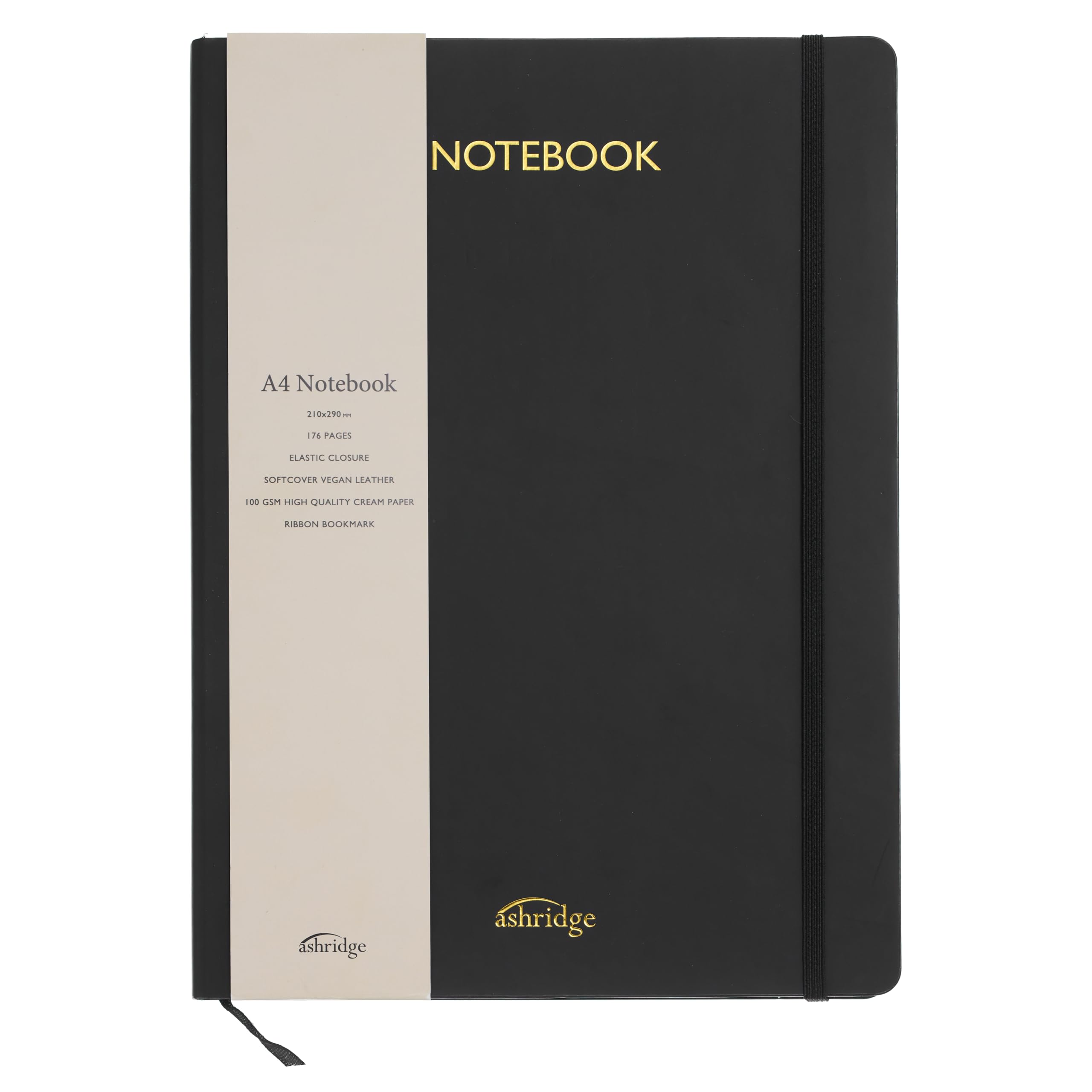 Ashridge Black Softcover Notebook โ Multicolour Edge, Vegan Leather, A4, 176 Pages