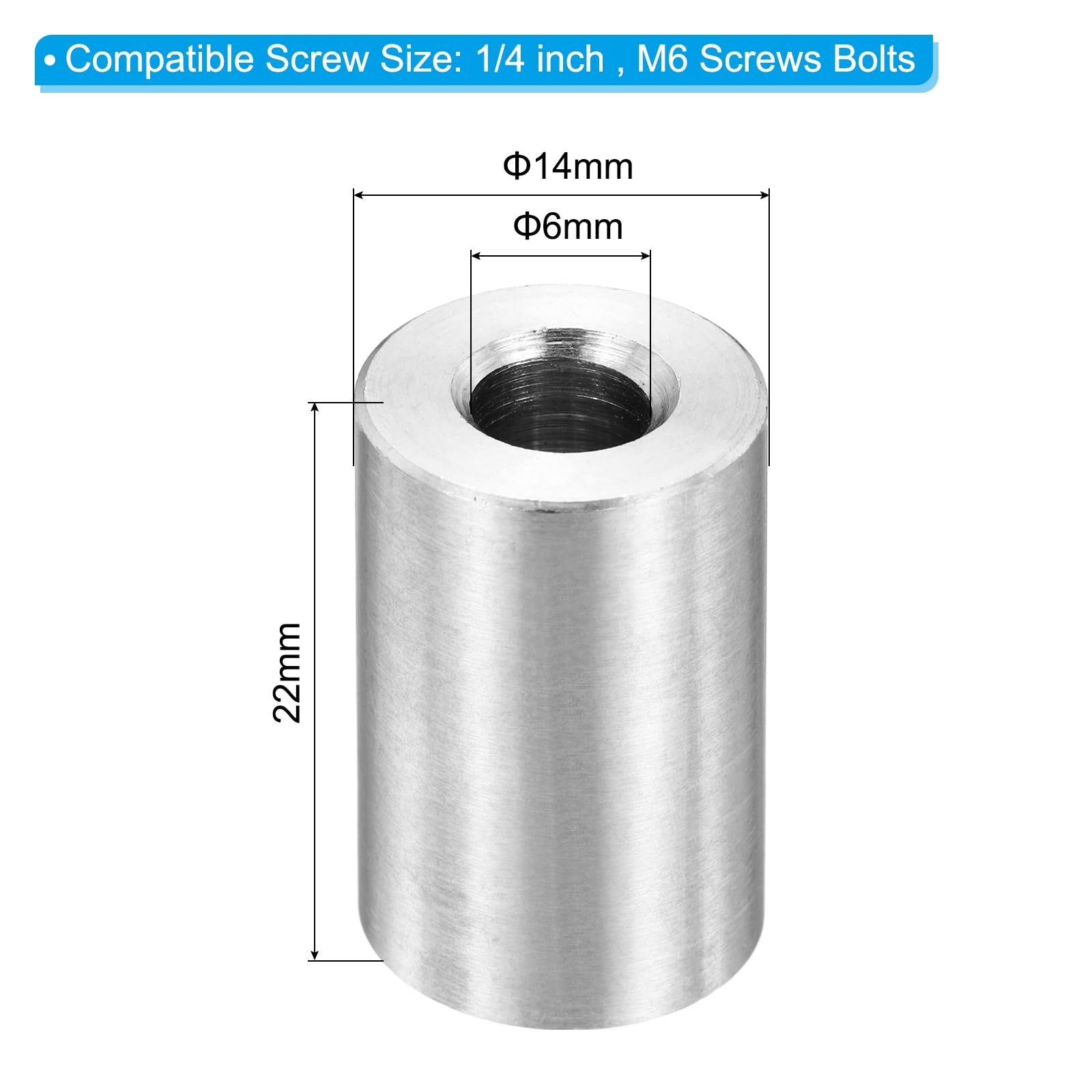 PATIKIL M6 Stainless Steel Spacers, 12Pcs Metal Spacer 6mm ID x 14mm OD x 22mm L Screw Standoff for 1/4" or M6 Screw - Image 2