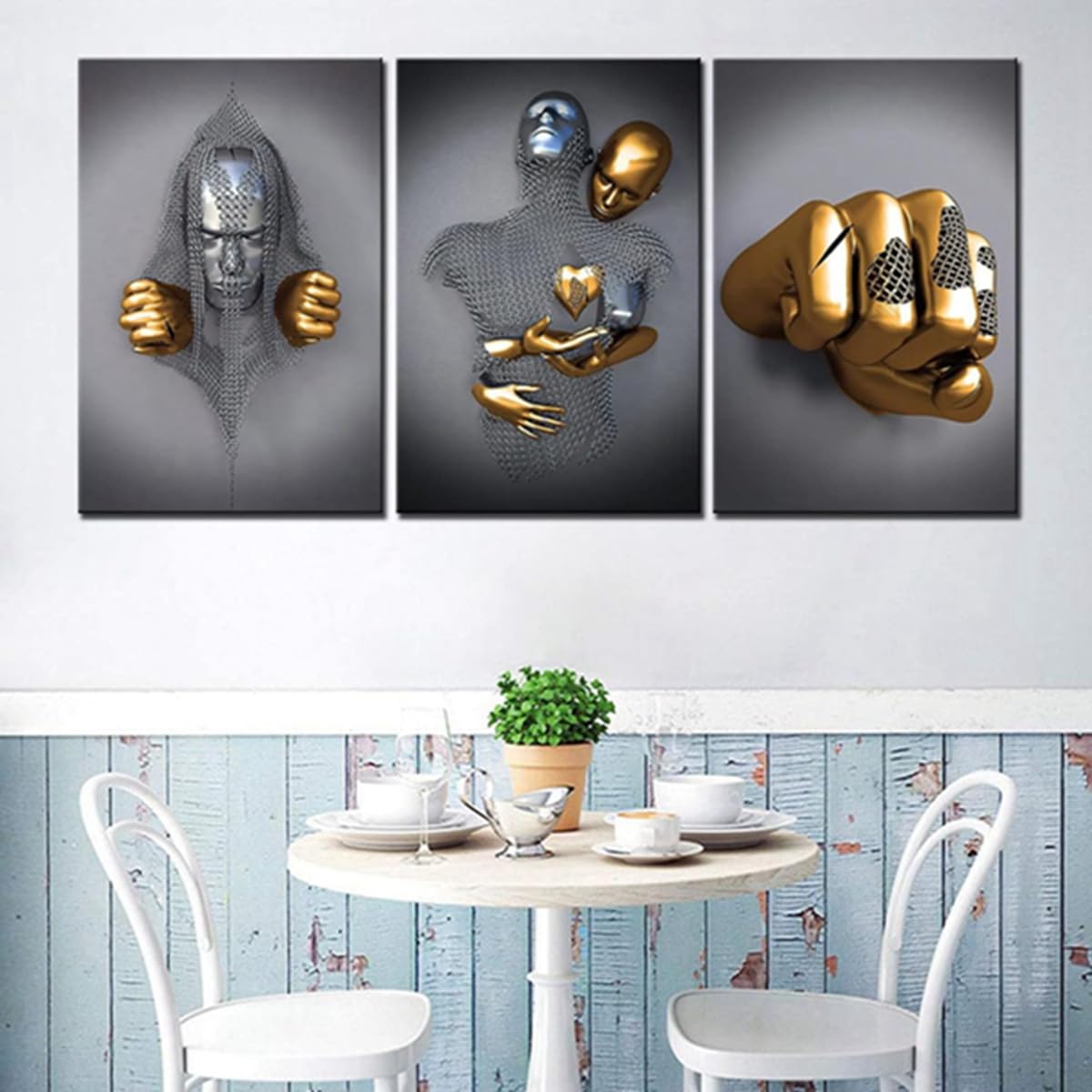 DLKAJFK 3D Romantic Lover Sculpture Poster Metal Figure Statue Art Love Heart Kiss Pictures Wall Art Black African Woman Wall Painting Without Frame Poster 03 3 Pieces 20 X 30 Cm - View #10