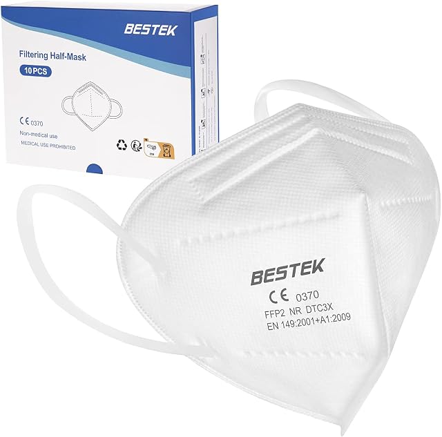 BESTEK FFP2 Mask, SGS & CE 0370 Certificated, 5-Layer 95% Filtration, EN 149:2001 and A1:2009 Compliant, Breathable Dust Respiratory Protective Face Masks