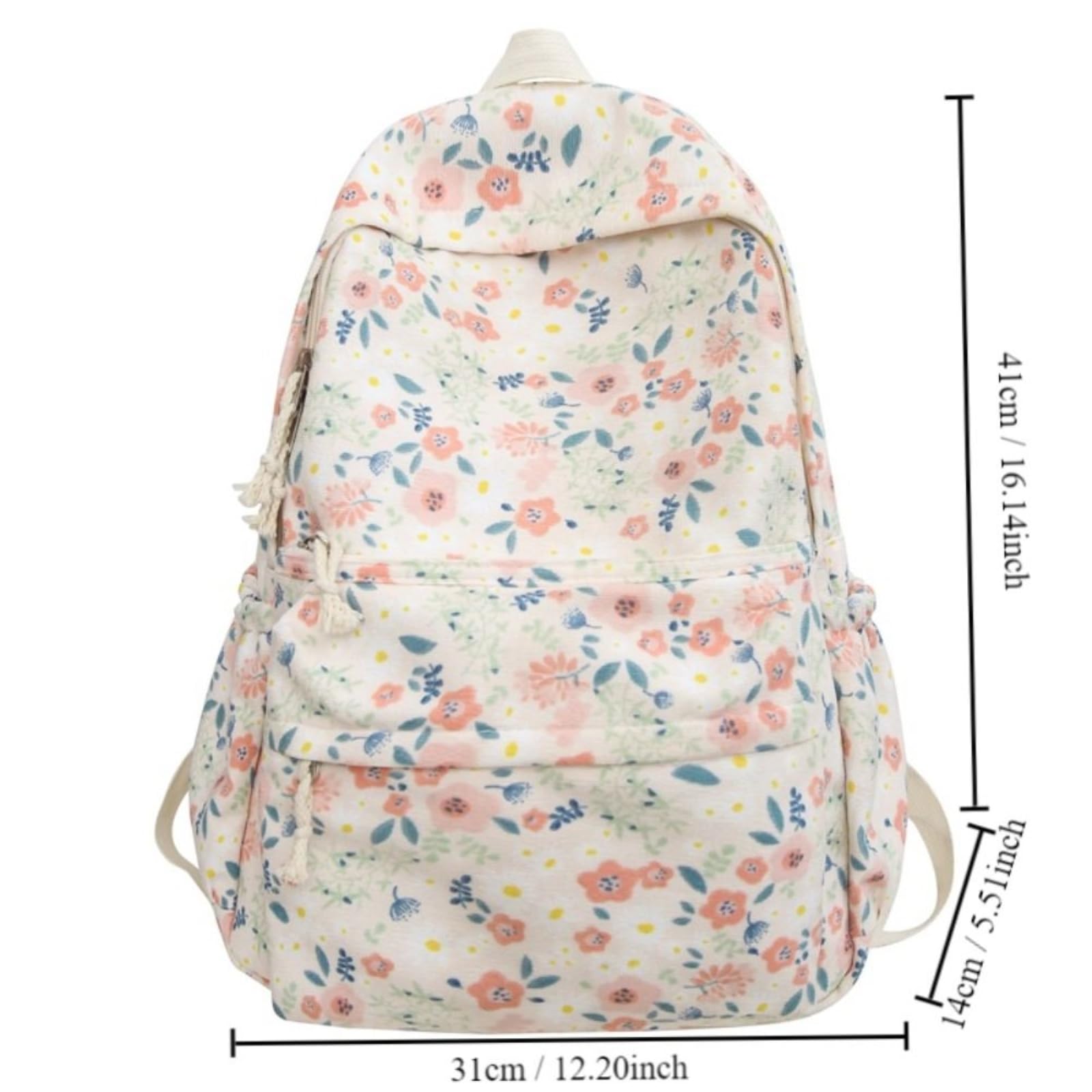 Zaino da Viaggio Florale Stampato Acqua Resistente Daypack Multi Tasca Laptop per La Scuola Uscita Giornaliera Si Adatta al Portatile 14 Pollici-Green