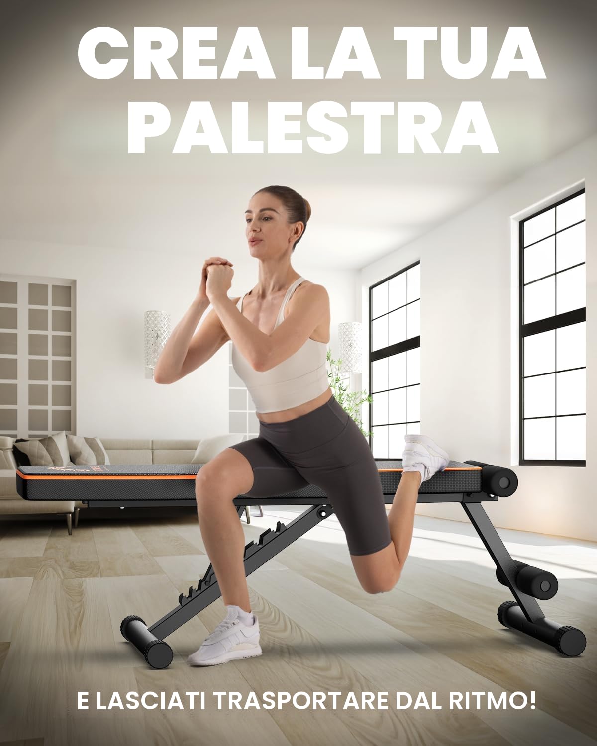 Panca Palestra Regolabile Pieghevole, Panca Palestra con 8 Posizioni Dello Schienale Regolabile, Inclinabile & Piana Panca Pesi per Allenamento con Bande di Resistenza