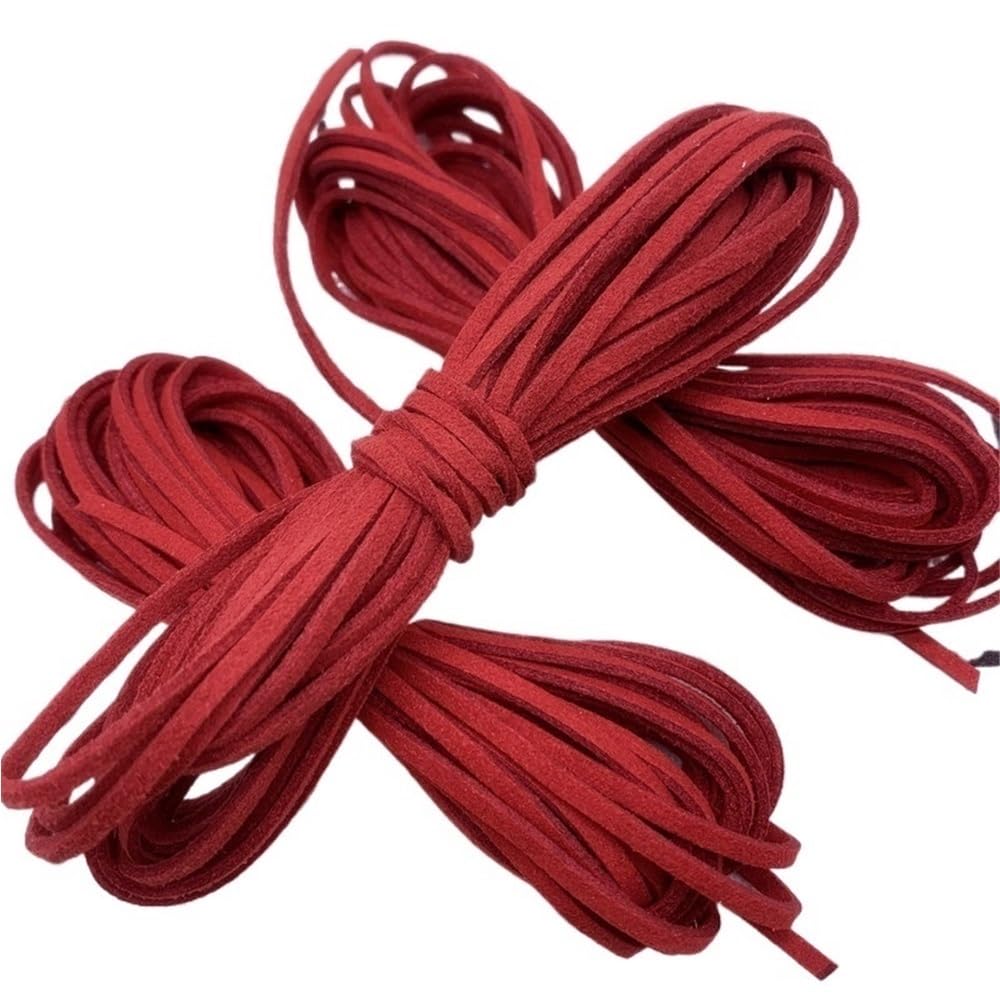 Płaski sznurek pleciony ze sztucznego zamszu, wielokolorowy, szerokość 3 mm, 5 jardów(Deep Red)