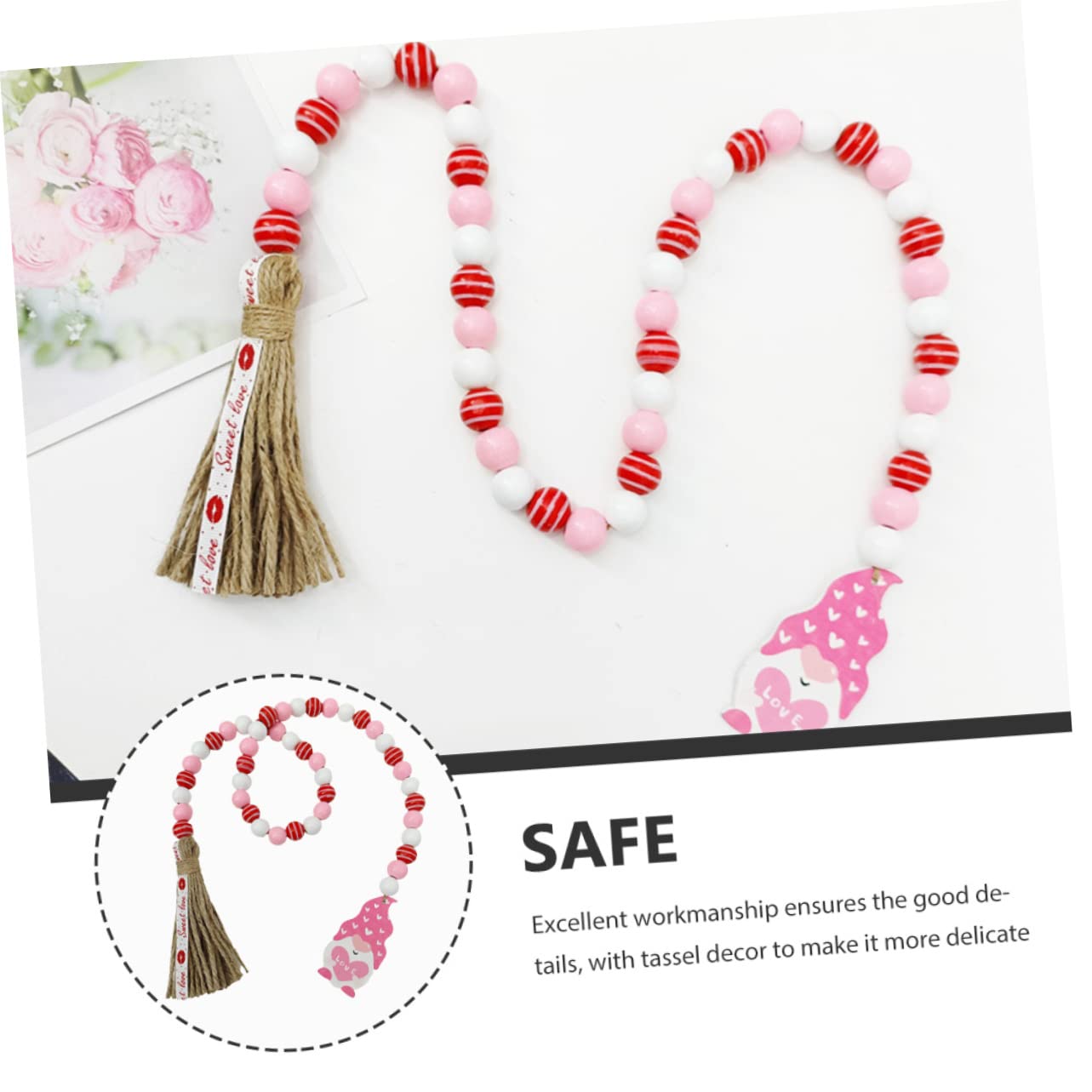 Alipis 5 Stück Schnur Garn Quaste Perlen Multi Hochzeitsbanner Valentinstag-Banner Webstuhl Armband rustikale khimar Hijab frantzen hängende Perlendekoration aus Holzperlen Hanfseil
