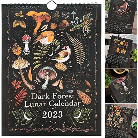Dark Forest 2023 Lunar Calendar,Colorful Waterink Wall Hanging Calendars with 12 Original Illustrations 11.8" x 8.2" Mysterious Animals Calendars Wheel of Phase Astrology Art Decor Cover