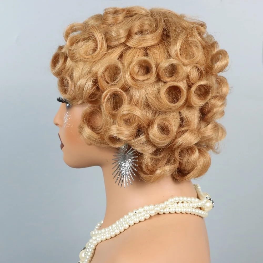 Pixie Cut Krótkie kręcone peruki 8 cali dla kobiet 200 Gęstość Pełna peruka z przedłużaniem włosów (Dark Brown)