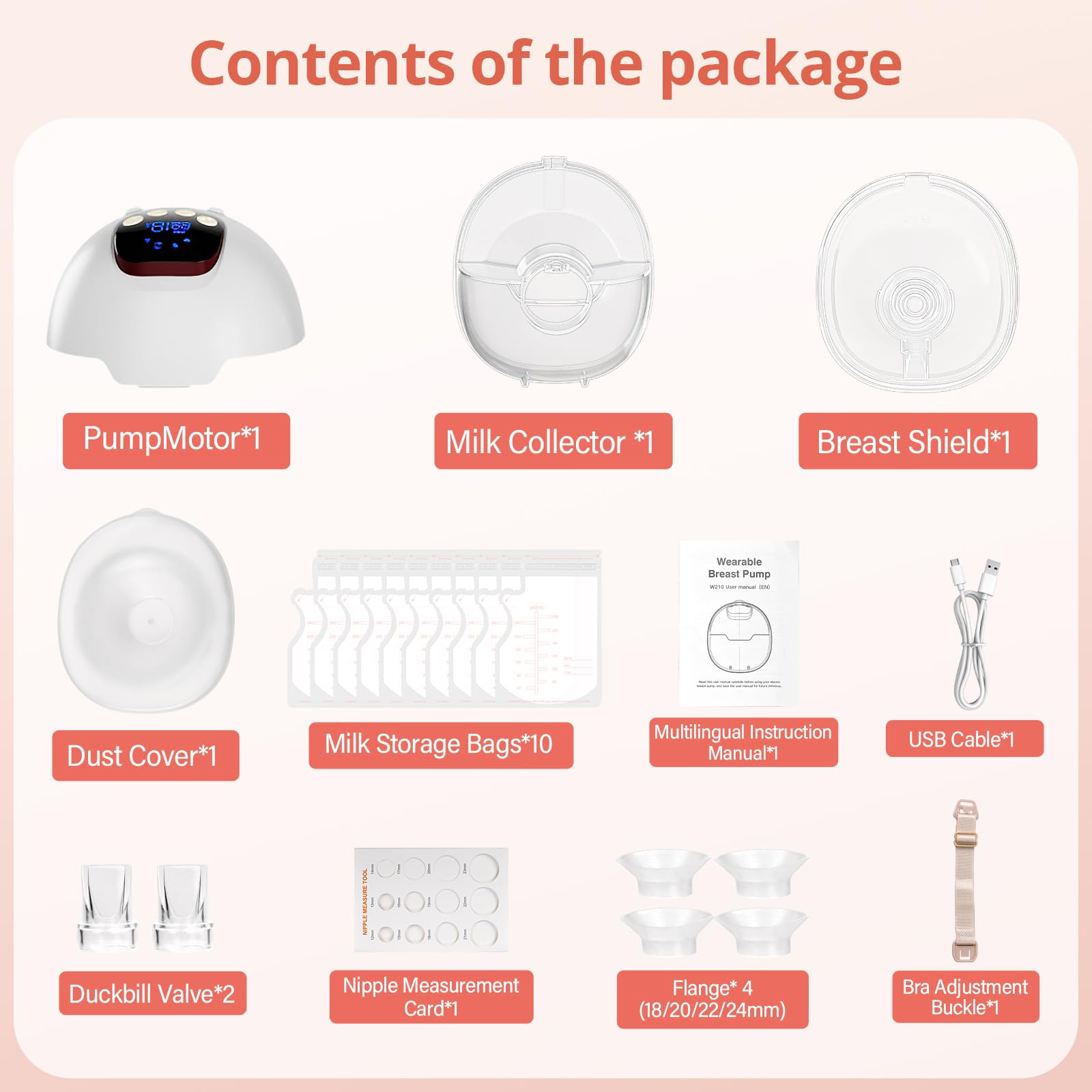 AMIPOW Tiralatte Elettrico Indossabile 4 Modalità e 15 Livelli Tiralatte Portatile con Display a LED, Senza BPA, Elettrico a Mani Libere con Flange da 18/20/22/24 mm (1 Pezzo)