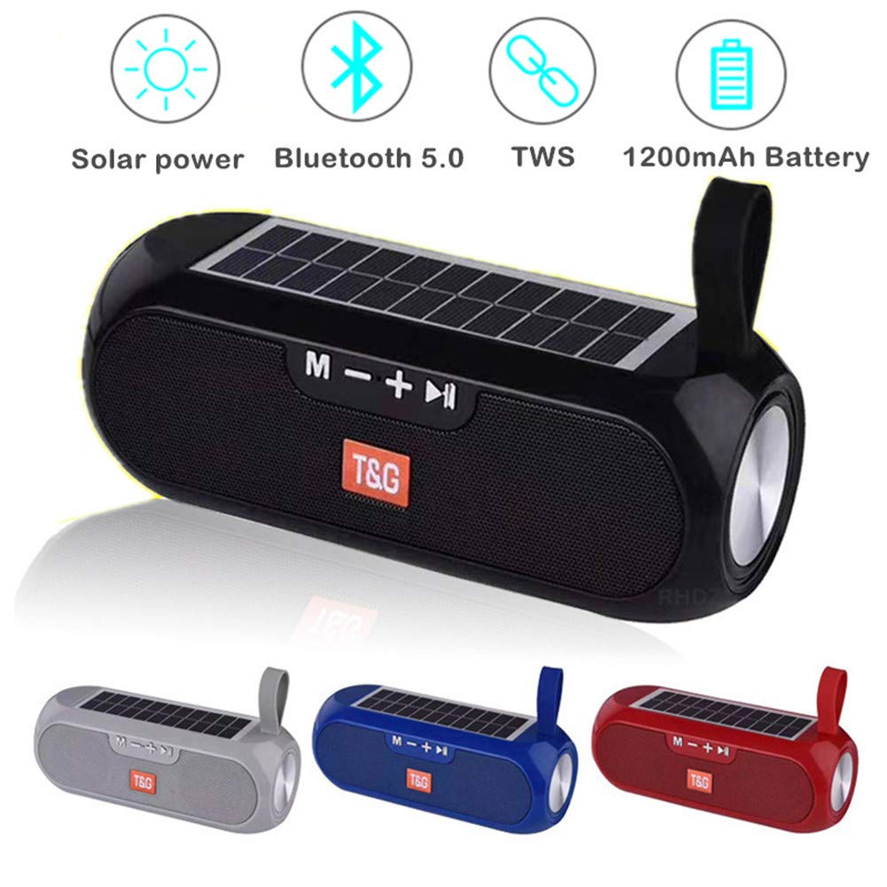 GMtes Głośnik Bluetooth - ruchomy kolumna Bezprzewodowa Stereo Music Box Solar Power Box Boombox MP3 głośnik zewnętrzny wodoodporny głośnik, czarny
