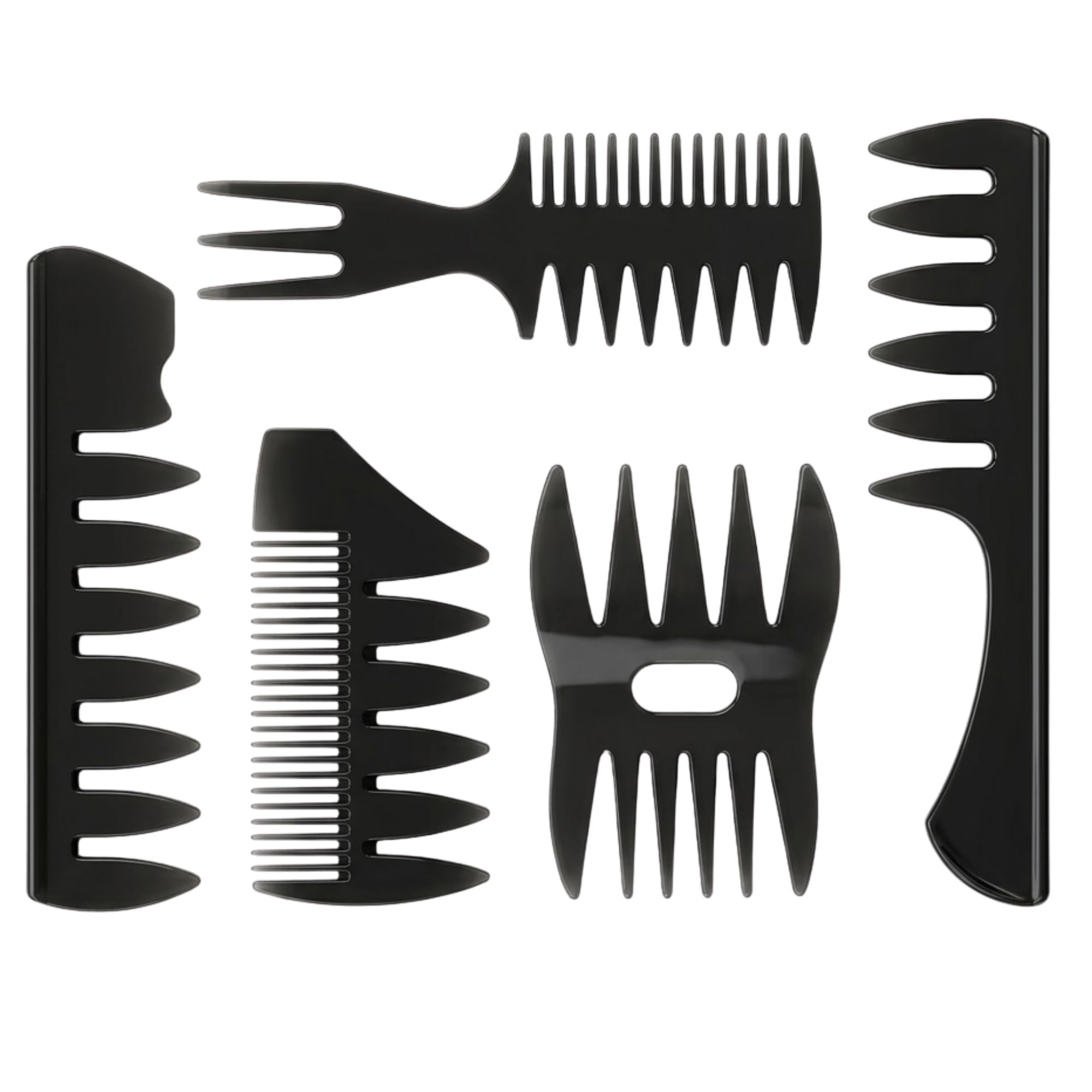 fegor salon professional hair comb set of 5 – barber styling, texture, cutting & detangling combs, double-sided hair care accessories for men & boys (black)