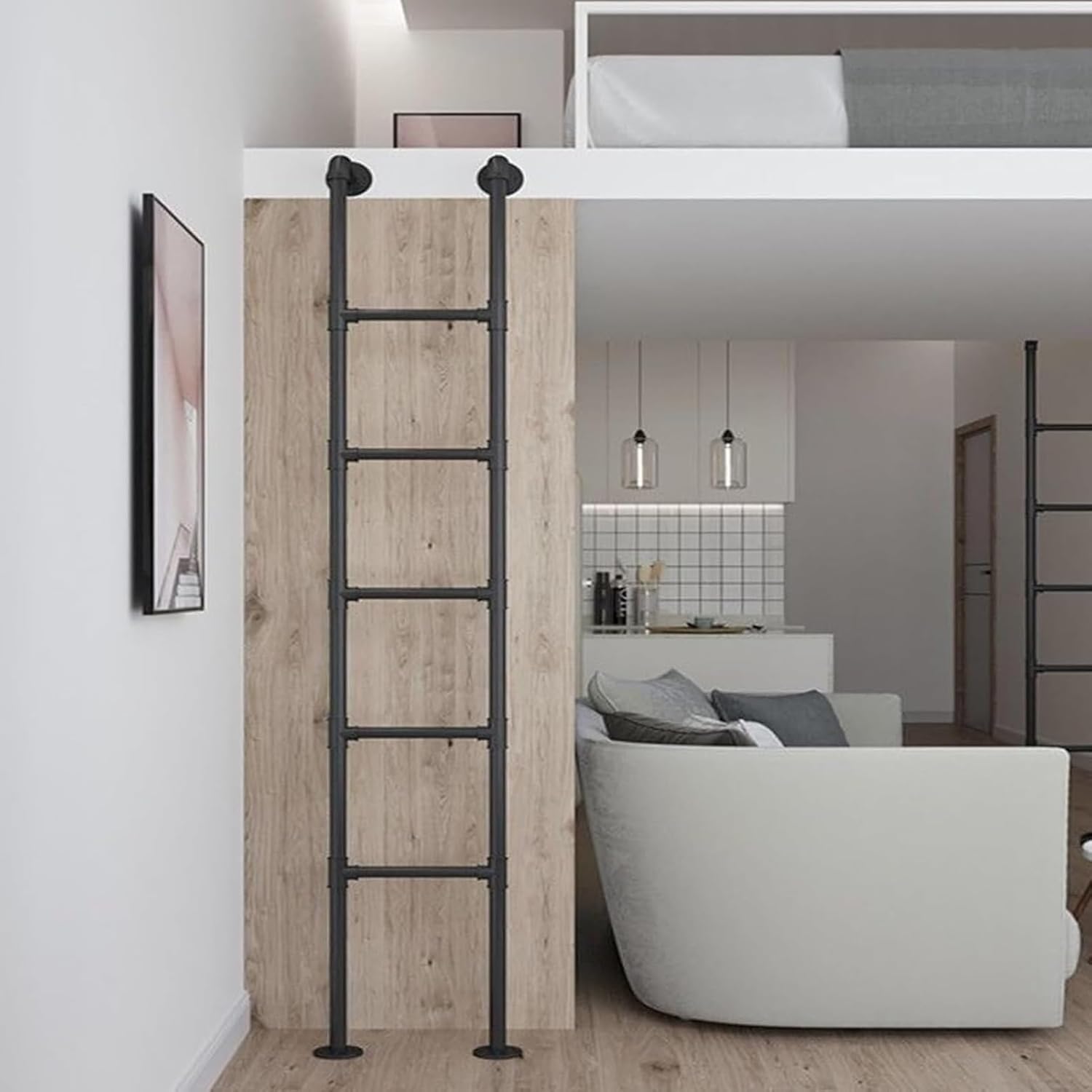 Wall Mounted Step Ladder for Loft Attic, Heavy-Duty Egress Window Ladder - Iron Egress Window Well Ladder, Bunk Bed Ladder Metal Entrance Fire Escape Ladder for Indoor Outdoor(143cm/56in)