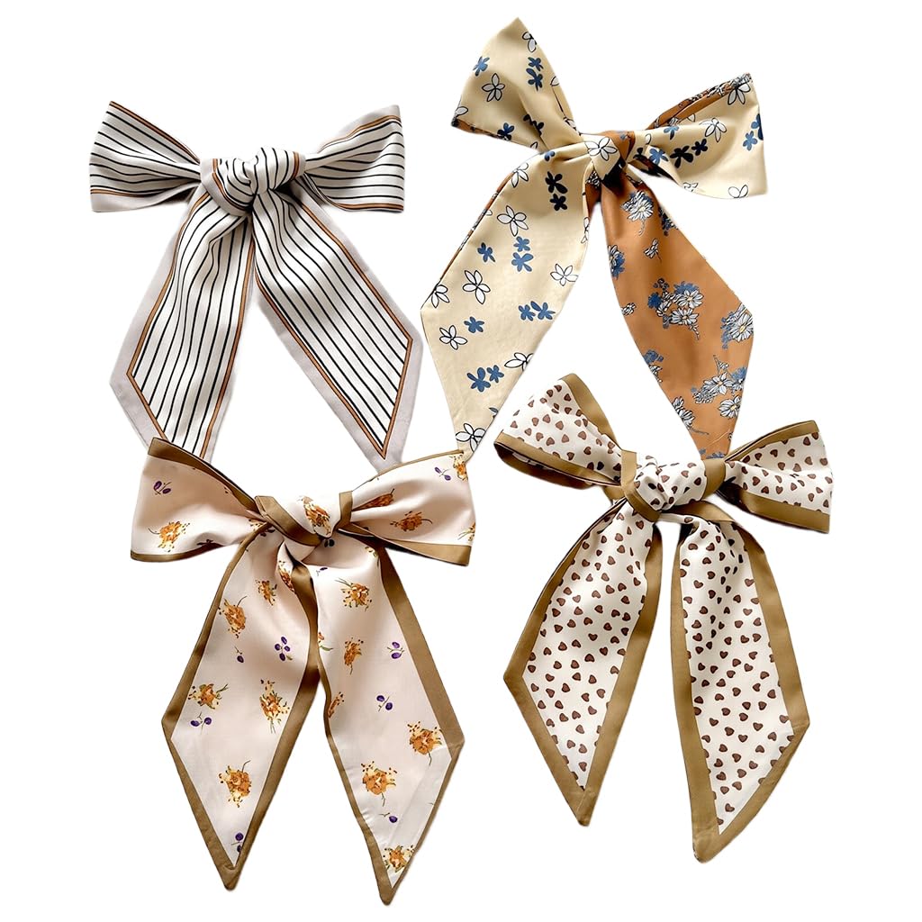 4Pcs Fashion Scarves for Women Multifunctional Boho Scarves Headbands Satin Scarf for Bag Hair Accessories