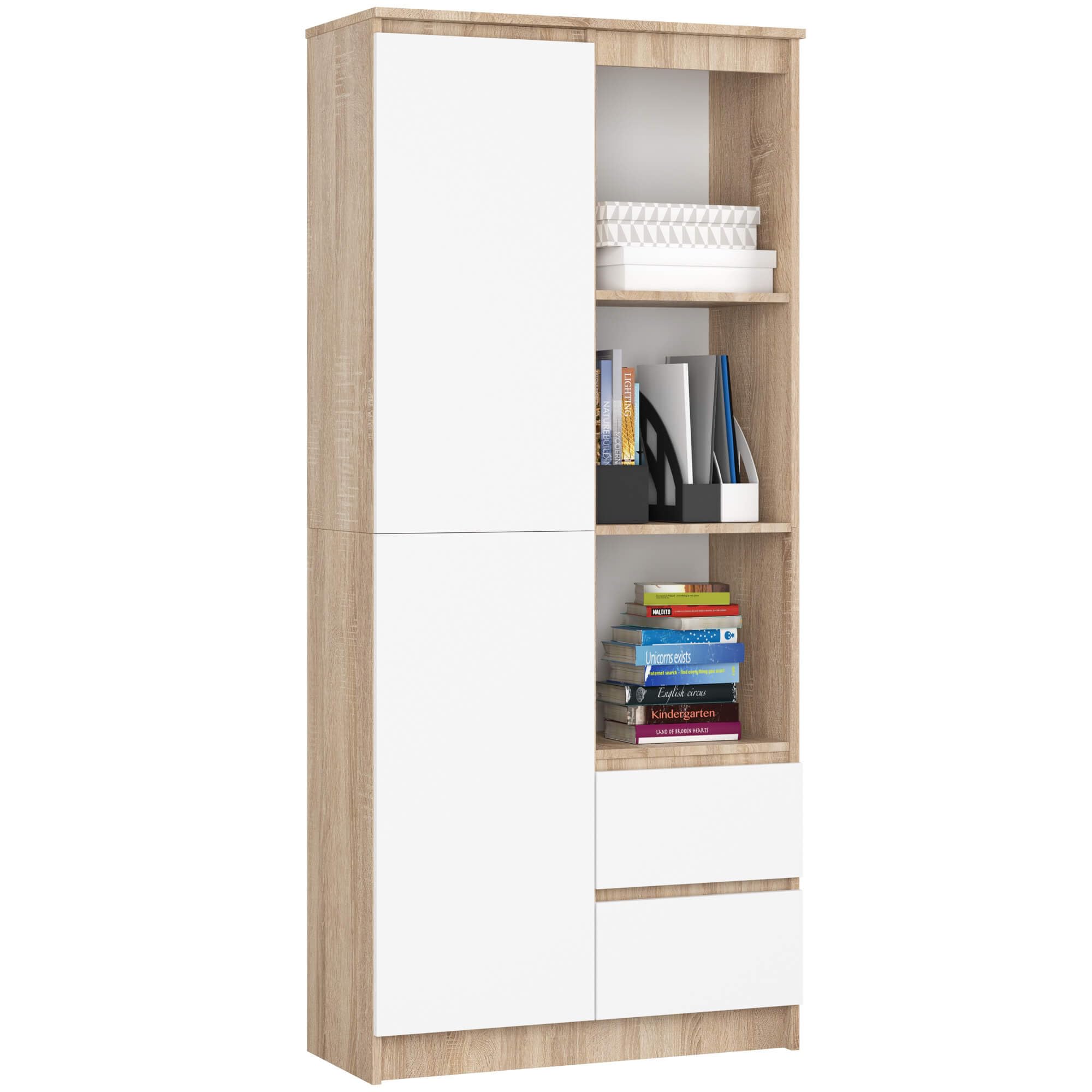 Armadietto per libri/divisorio bianco, 80 x 30 x 198 cm, in legno ingegnerizzato, scaffale per libreria, scaffale da esposizione per soggiorno, casa, ufficio, libreria