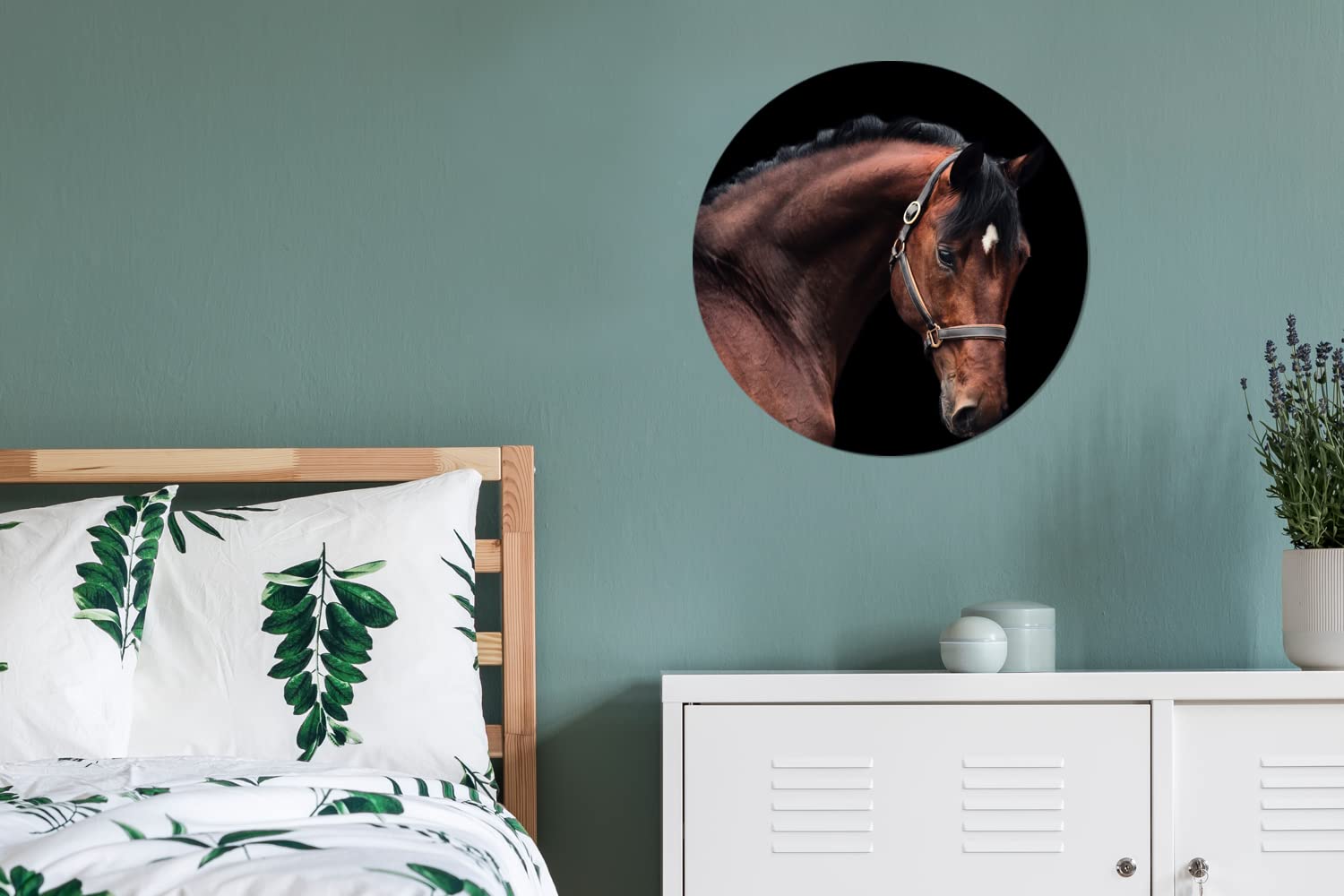 MuchoWow Wandbild Rund Wanddeko Deko Wohnzimmer Bilder 60x60 cm Pferd - Leicht - Halfter