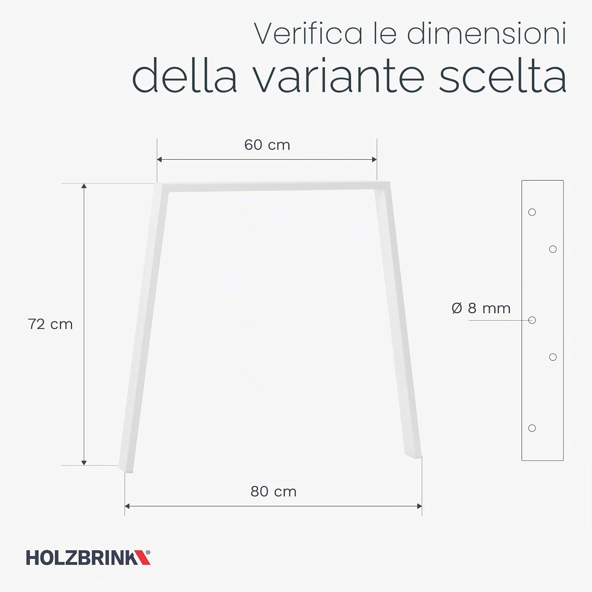 HOLZBRINK Gamba per tavolo in metallo bianca 60/80x72cm in forma aperta HLT-22 | Gamba per scrivania, tavolo da pranzo | Gambe scrivania, tavolino (1 pz.)