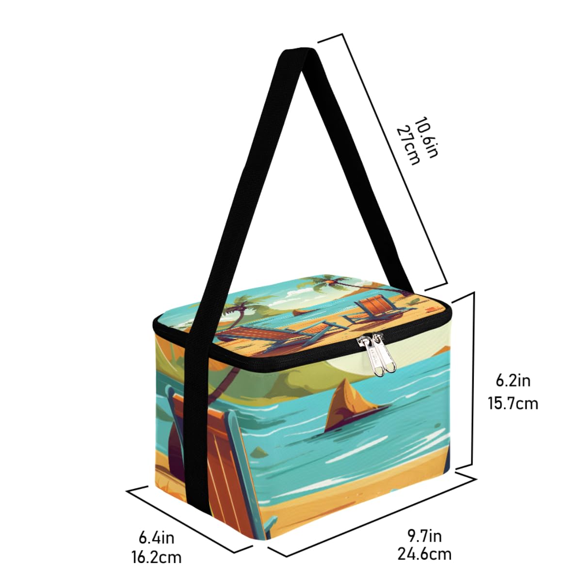 GzLeyigou Lunch Bags for Women Men 9 Cans,Landscape of Beach Hot & Cold Food Delivery Bag Insulated Grocery Bag Insulated Lunch Box Beach Chair Cooler Bag for Office Work Picnic Beach