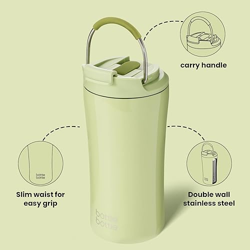 Miniatura 4 de BOTTLE BOTTLE Vasos de café aislados con tapa de doble uso y pajita, taza de café de viaje con doble pared para mujer y hombre, vaso de acero