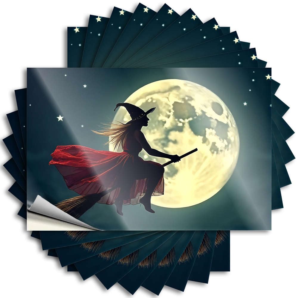 Quote Funny Bathroom Decor Easy Apply | Silhouette of A Witch Flying On A Broomstick Against A Full Moon Snarky Case Peel and Stick(6X9CM)