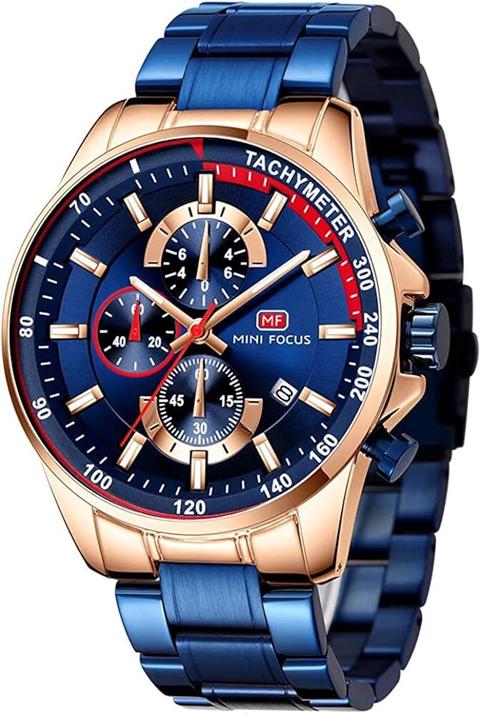 MF MINI FOCUS Reloj de cuarzo cronógrafo para hombres pulsera de acero inoxidable de moda impermeable luminoso vestido relojes de pulsera