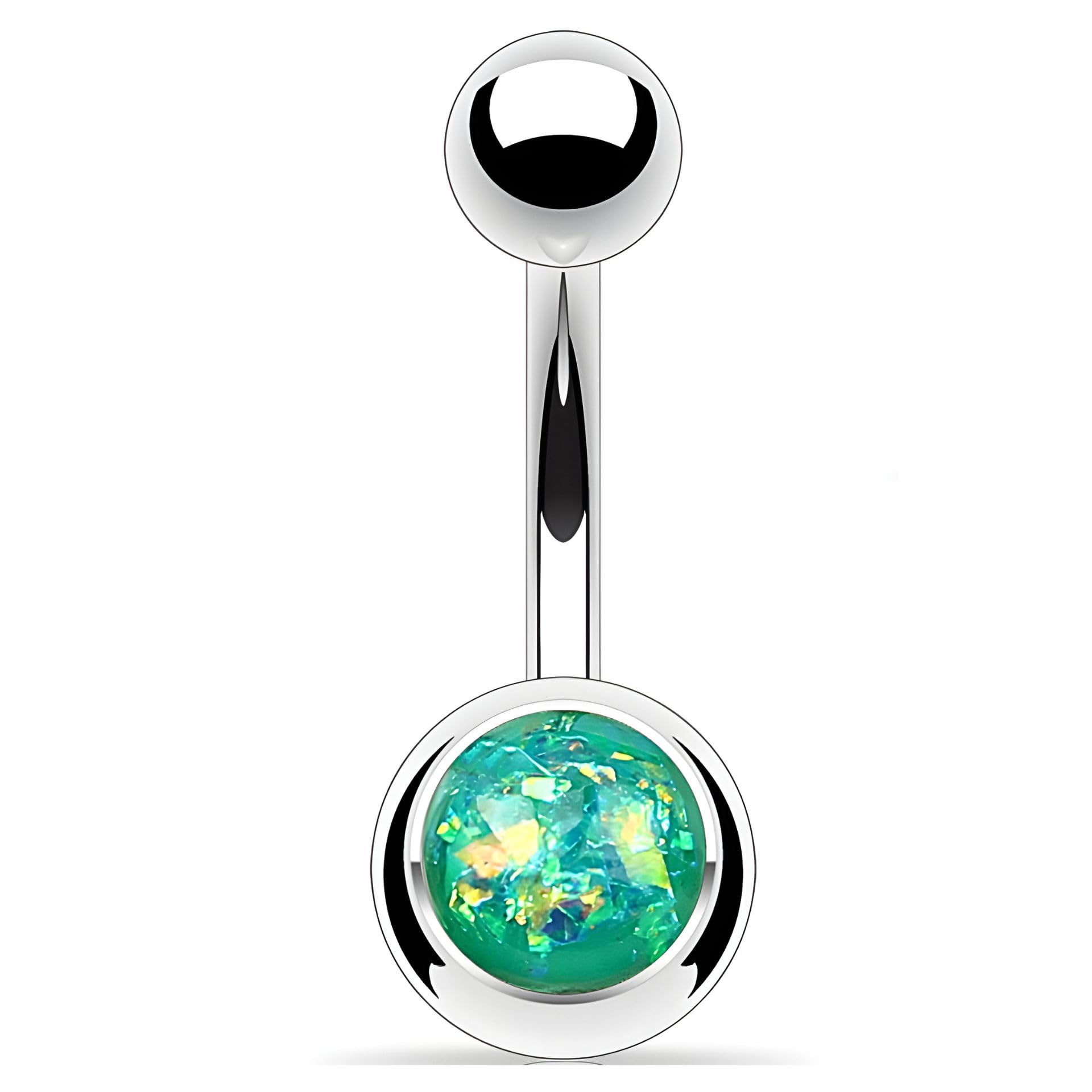 mazzini Anti Tarnish Surgical Steel 'Glitch Pop' Glitter Green Opal Belly Button Navel Ring for Women and Girls (BB0232) 1 Pc-picture-7