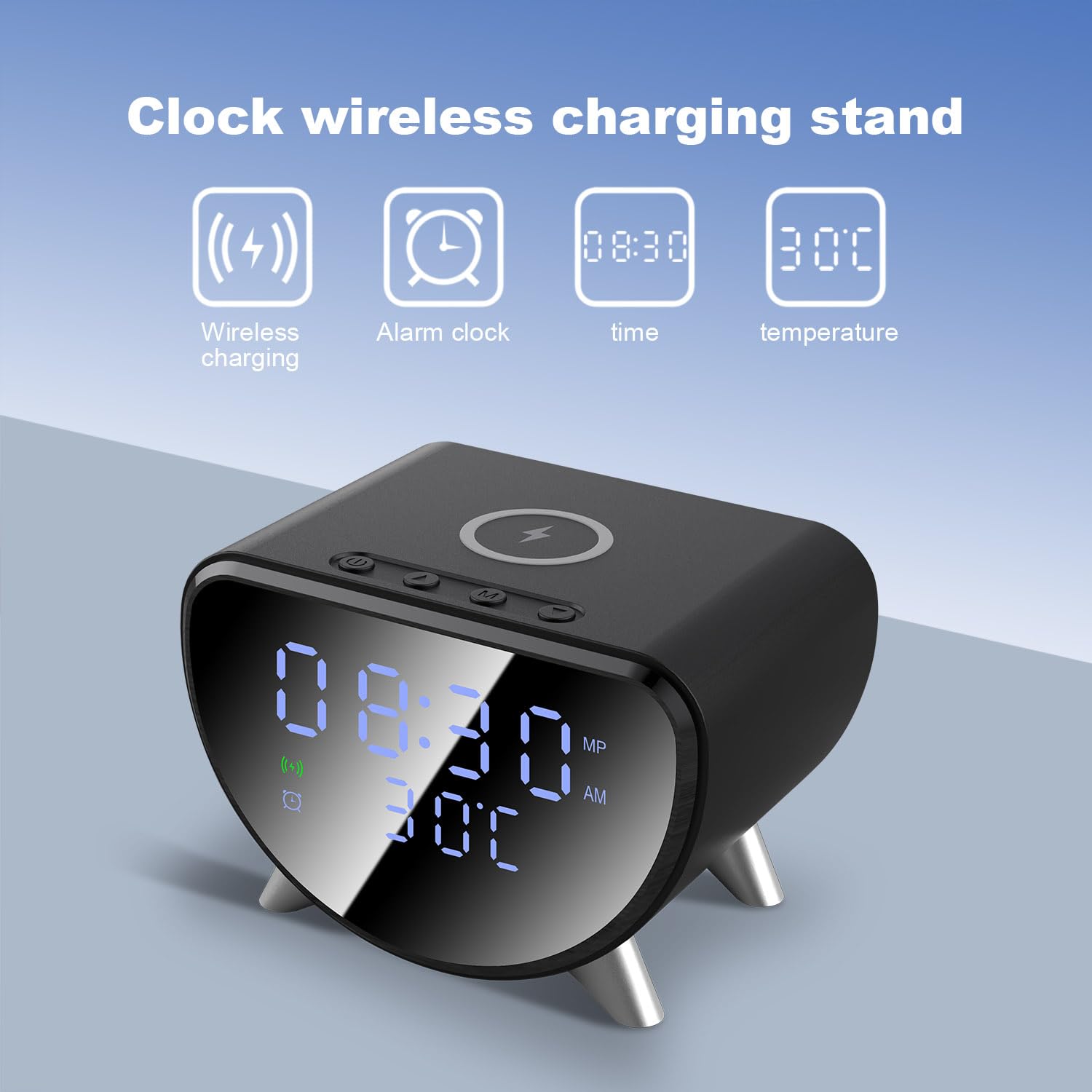 PDKUAI Fast Wireless Charger for iPhone Galaxy Pixel Alarm Clock Bedside, Dimmable LED Display - Image 2