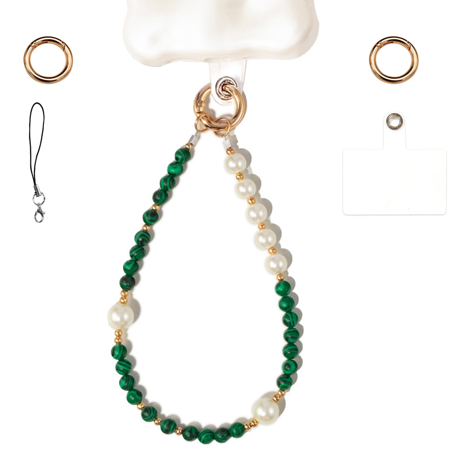 XODITO Vintage Green Beaded Phone Wrist Strap Pearl Phone Charm Anti Drop Wristlet for iphone Cellphone Chain