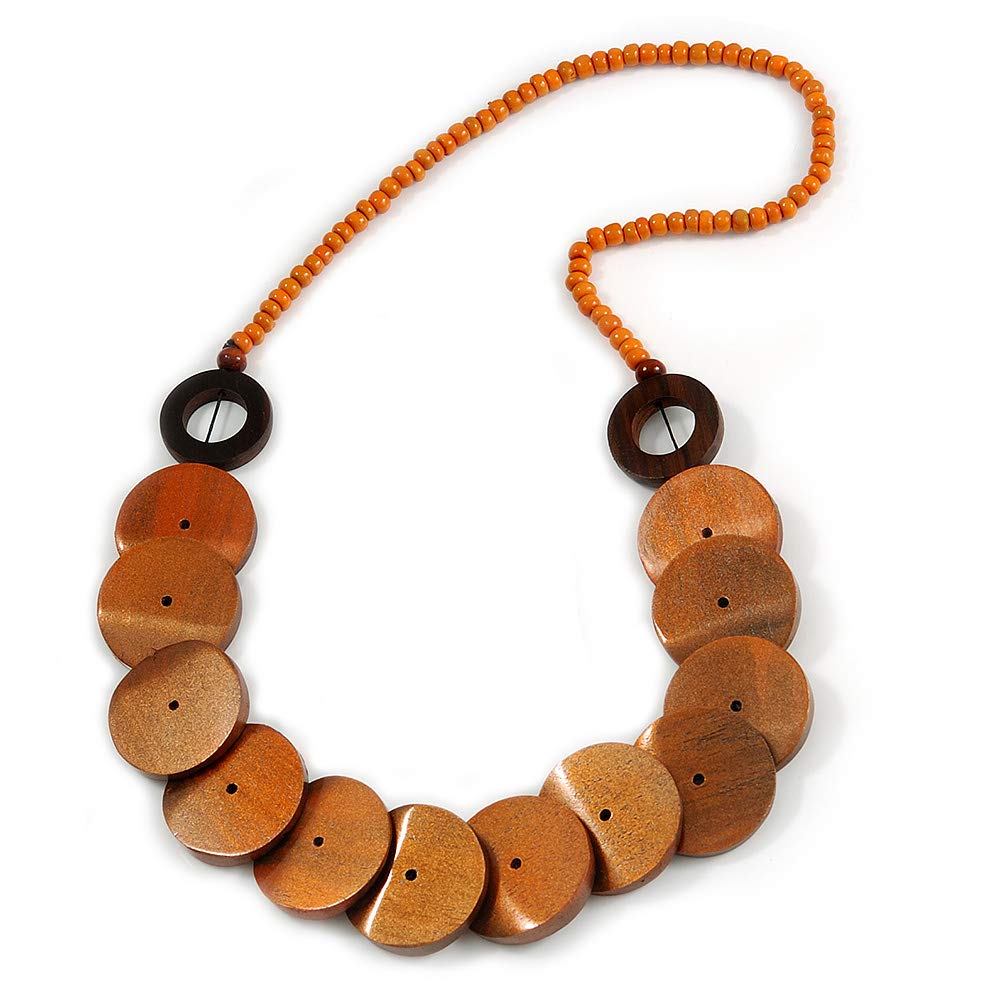 Collana multifilo con perline in legno e pelle, stile bavaglino, colore: viola scuro, realizzata a mano, lunghezza 64 cm