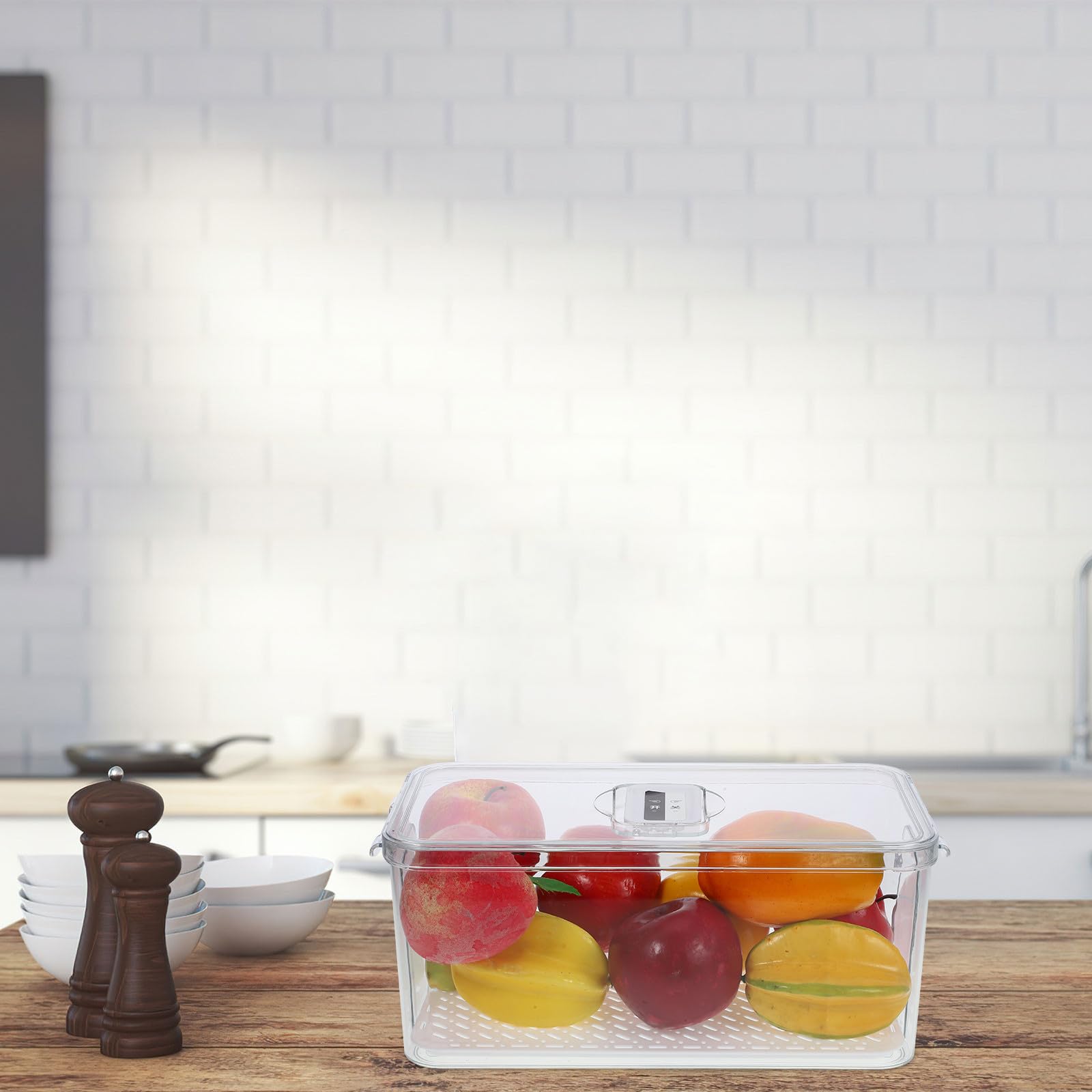 Caja de Almacenamiento para Refrigerador con Tapa Hermética y Bandeja de Drenaje Extraíble Organizador Apilable para Frutas y Verduras Contenedor Transparente de Gran Reutilizable